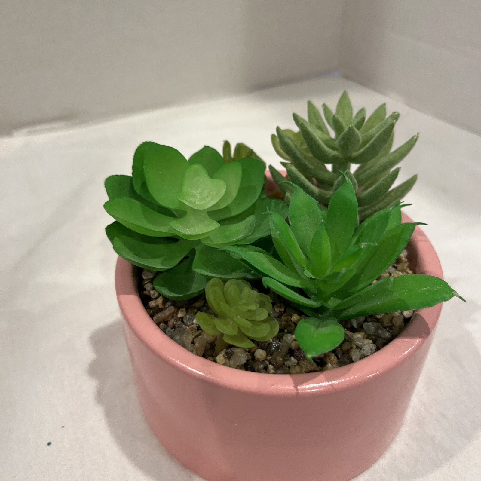 Pink Pot with Faux Succulents Home Decor Plants