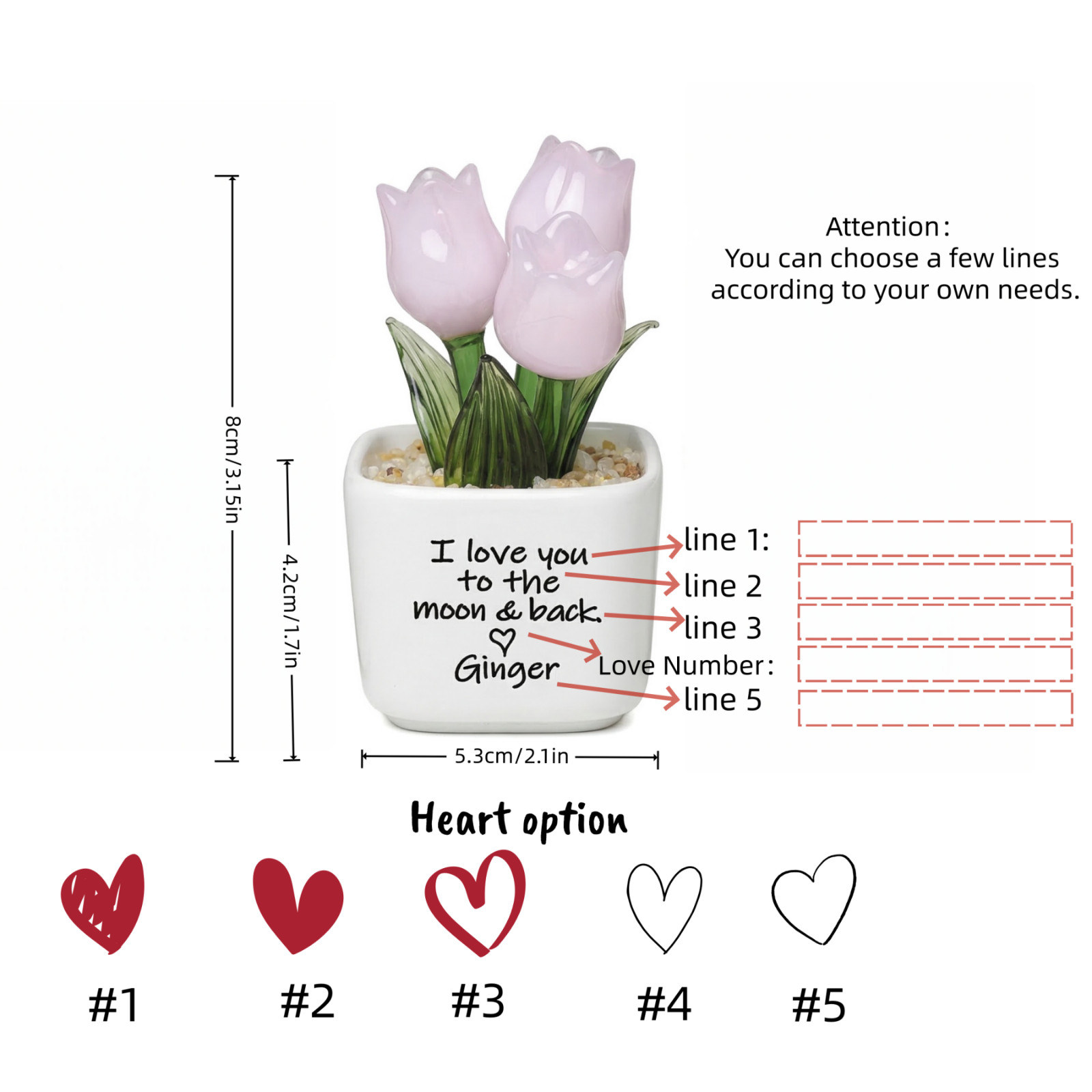 Custom Glass Tulip Flower Pot Personalized Gift for Mom Birthday Decor