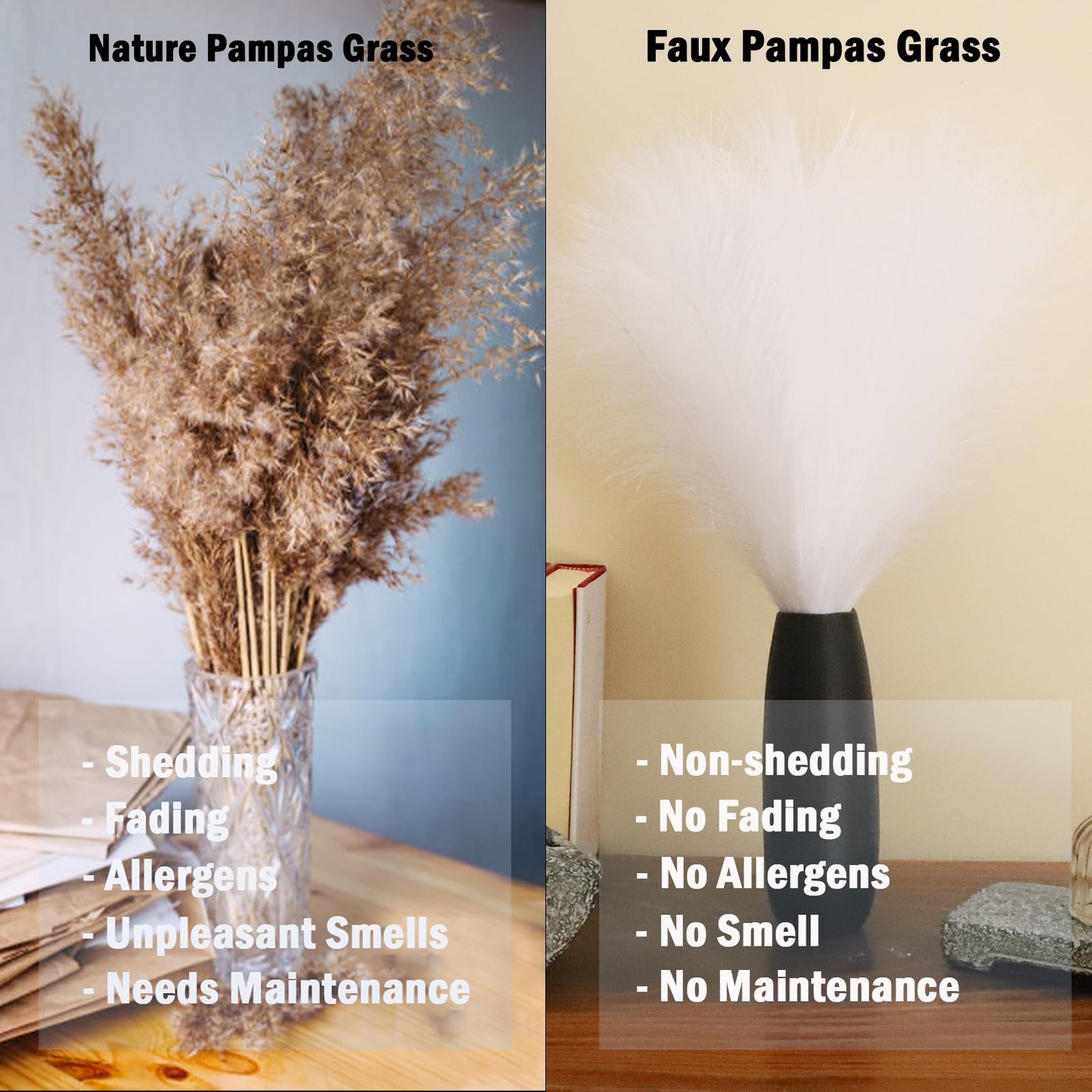 Navy Blue Faux Pampas Grass Decor 18-Inch Short 6 Stems Dried Flowers for Sma…