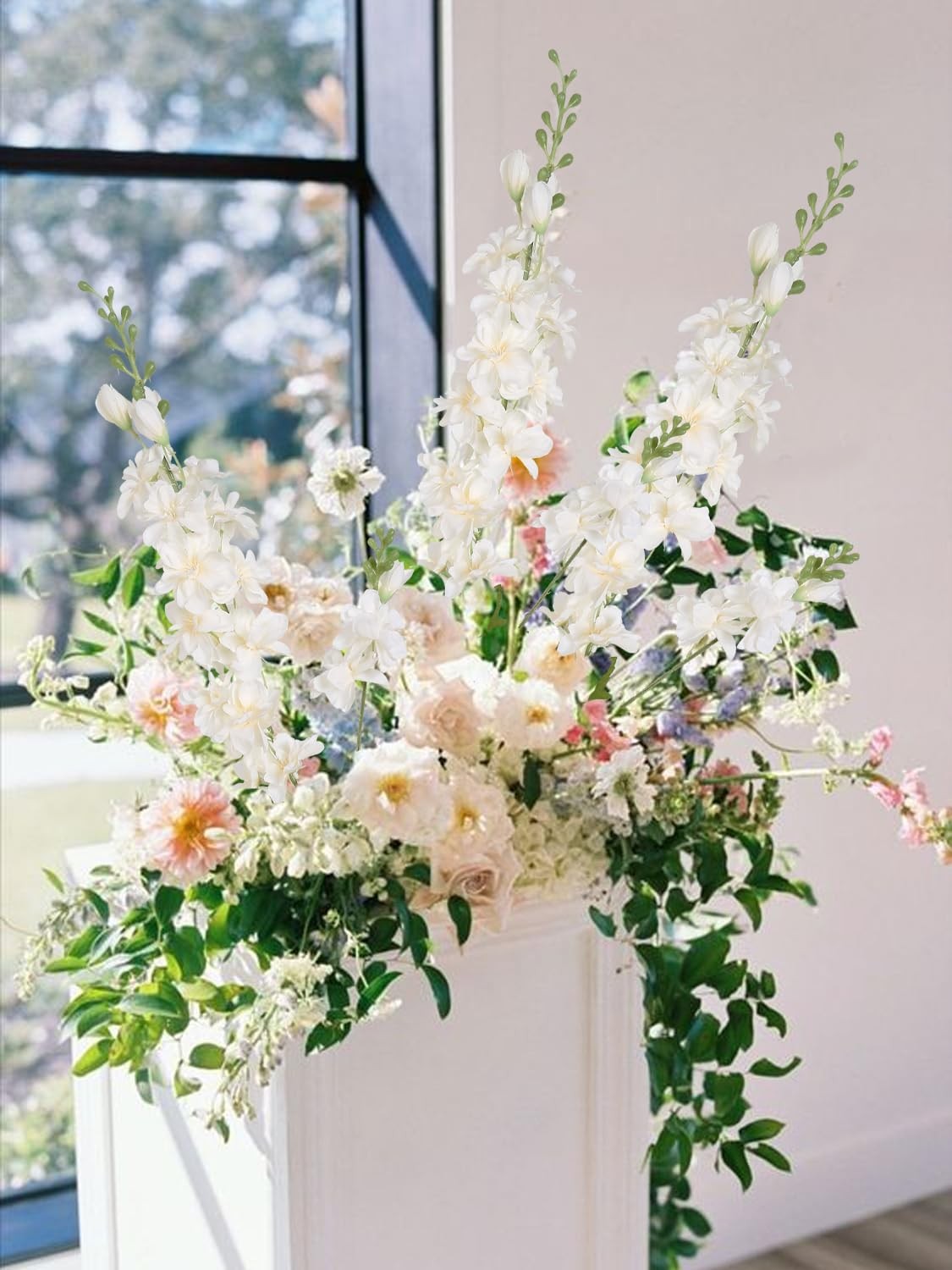 6PCS Champagne Silk Flowers Artificial Delphinium 33″ Long Stem Flowers for T…