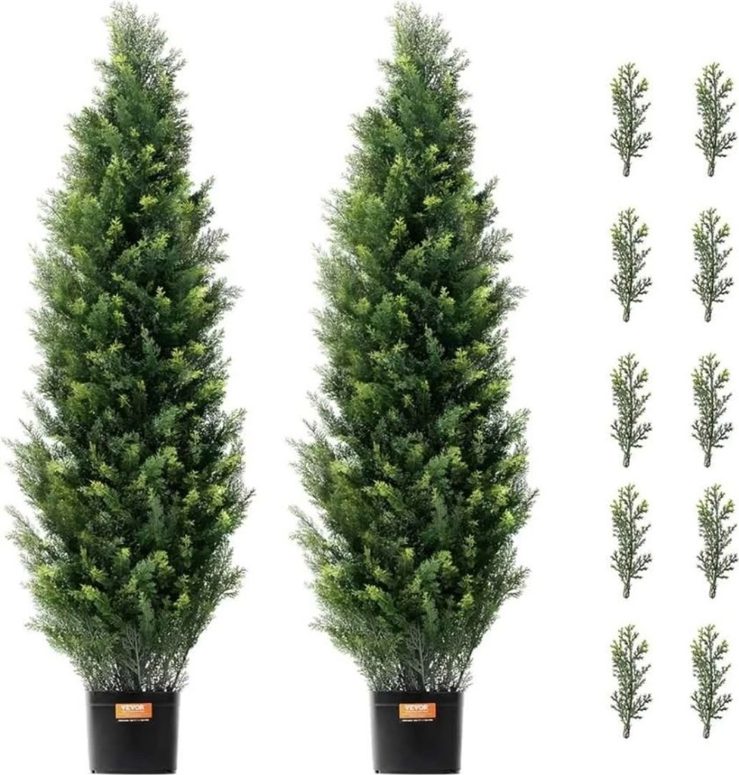 Artificial Topiary Cedar Tree, 48 Inch Tall (2 Pieces), with Extra Leaves & Pot