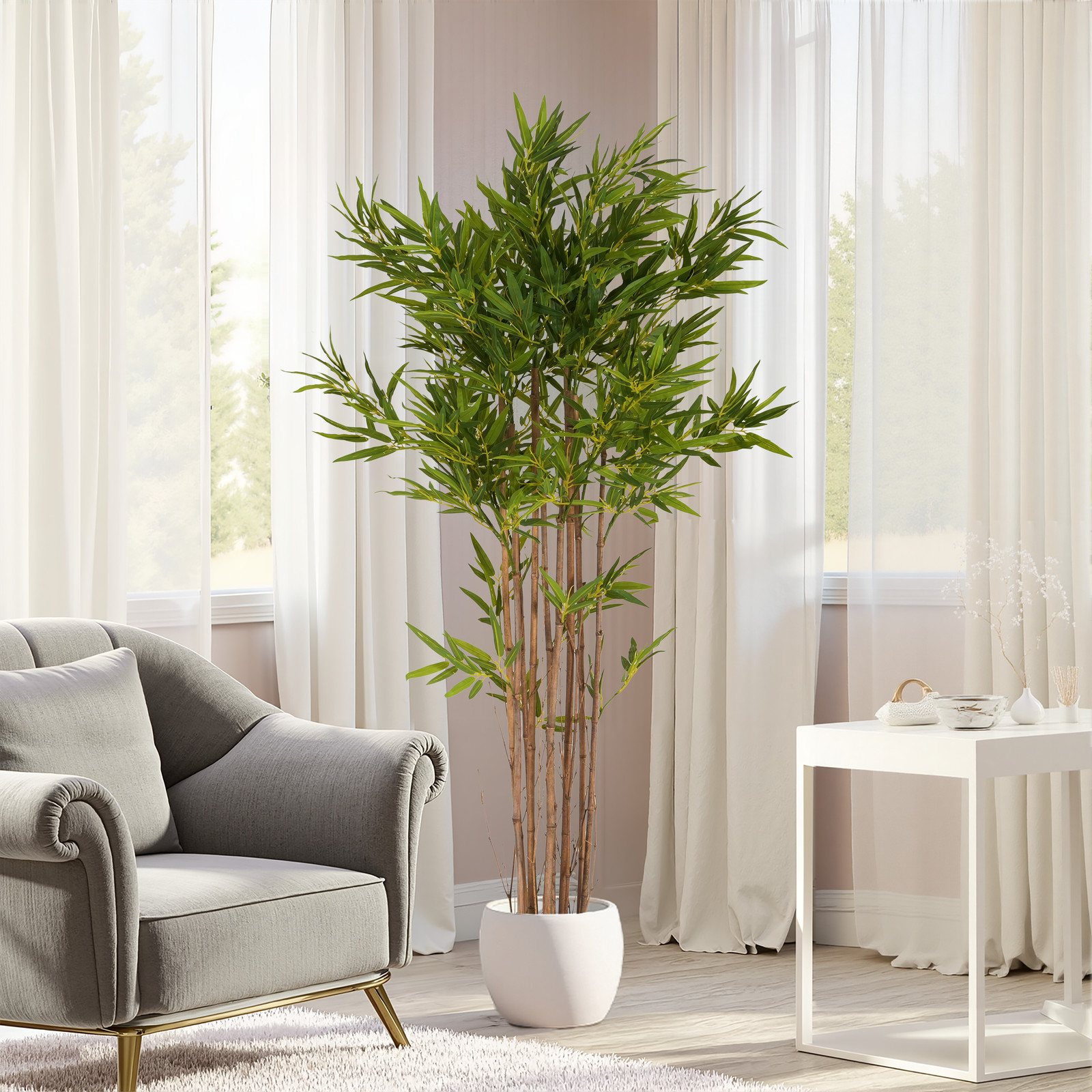 70″ Artificial Bamboo Tree in Pot, Lucky Faux Greenery Home Decor