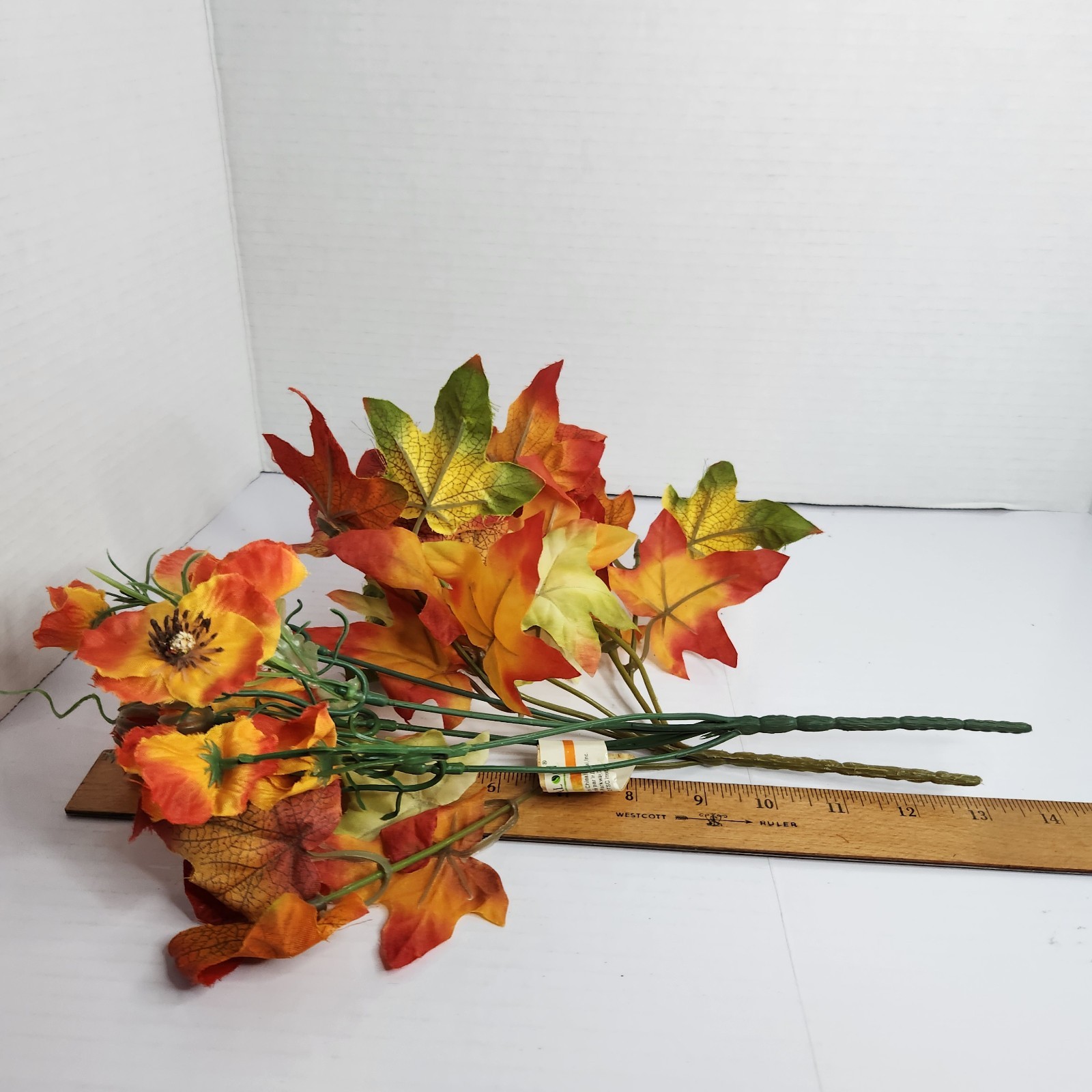 Artificial Fall Flowers Lot Orange Daisy Maple Leaves Autumn Decor Floral Stems
