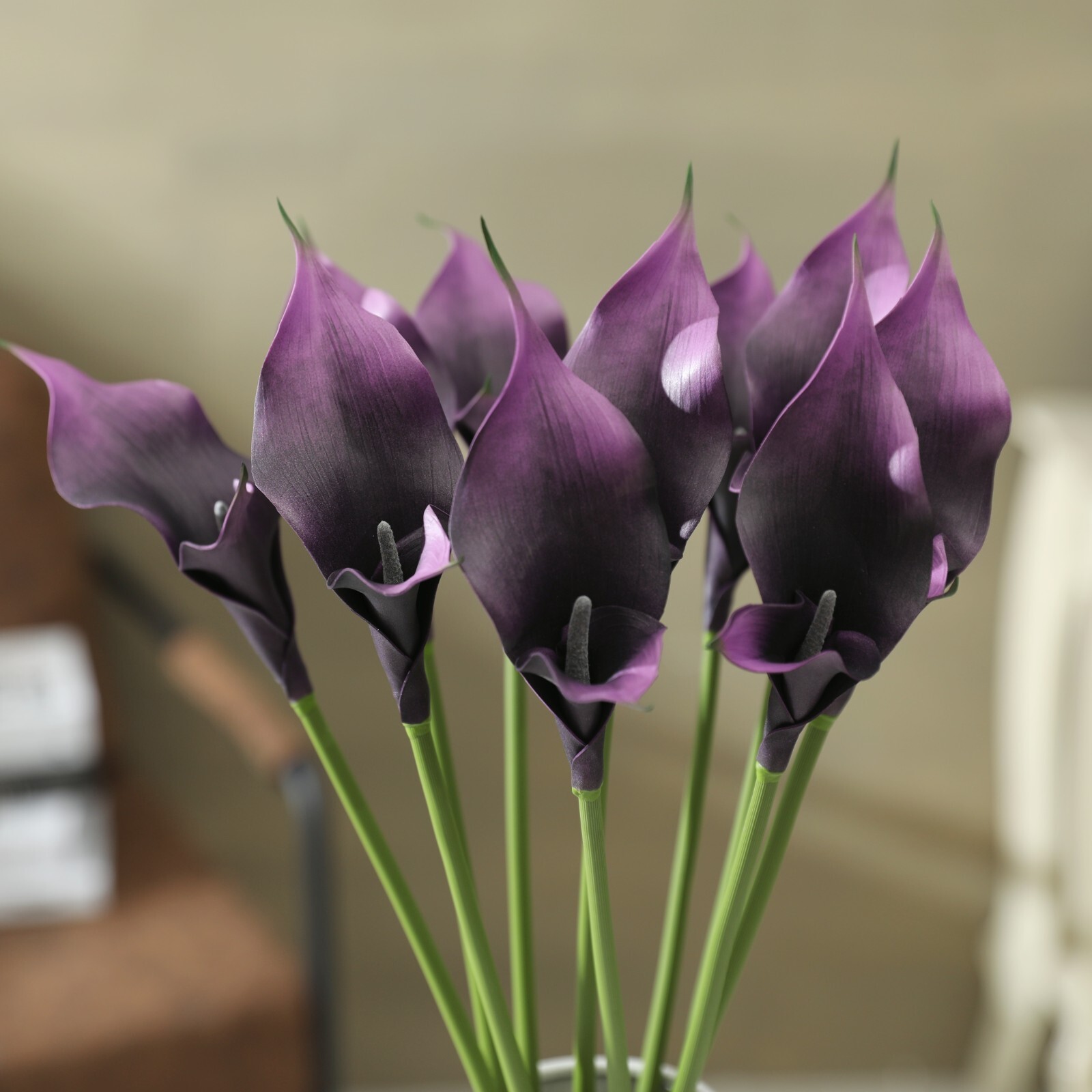 10pcs Calla Lily Artificial Bouquet with long -stems realistic white purple mix