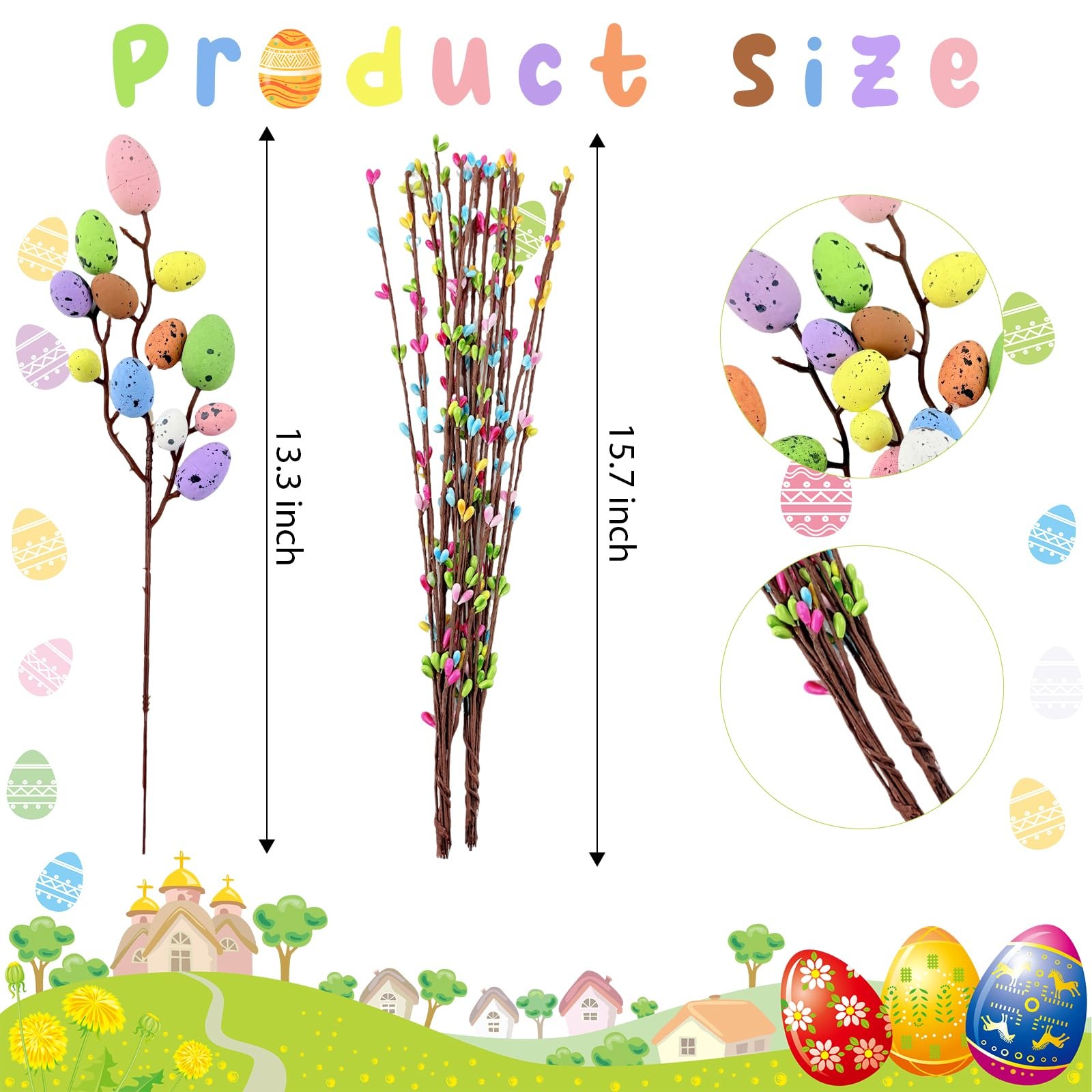 Artificial Picks Easter Spray Vine with Easter Eggs Berries Floral Stems