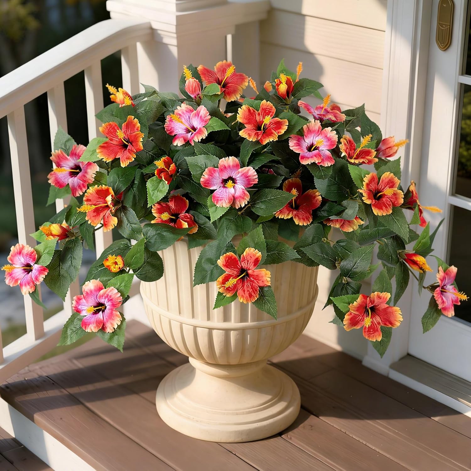 Artificial Fake Flowers for Outdoors Decoration, 2PCS Faux Hibiscus Flowers