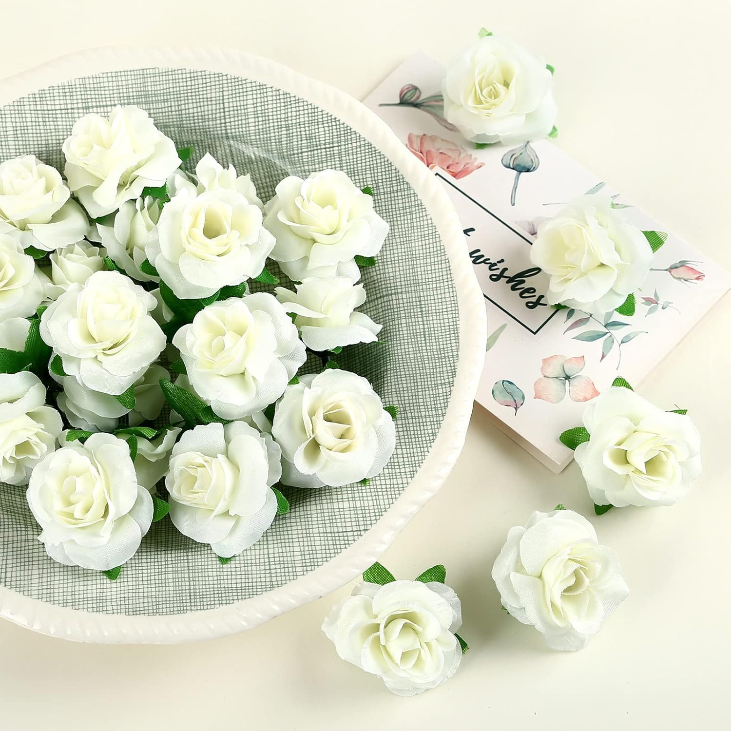 KESOTE 50Pcs Mini Ivory White Roses Artificial Flowers Bulk, 1.6″ Small Silk Fak