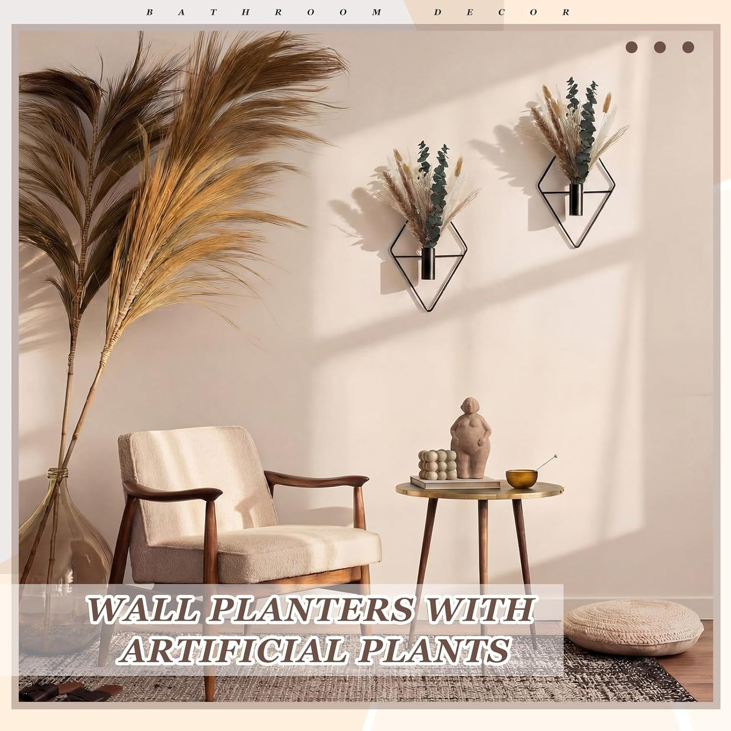 4 Pcs Hanging Planters with Artificial Pampas Grass Metal Hanging Vase Indoor Pl