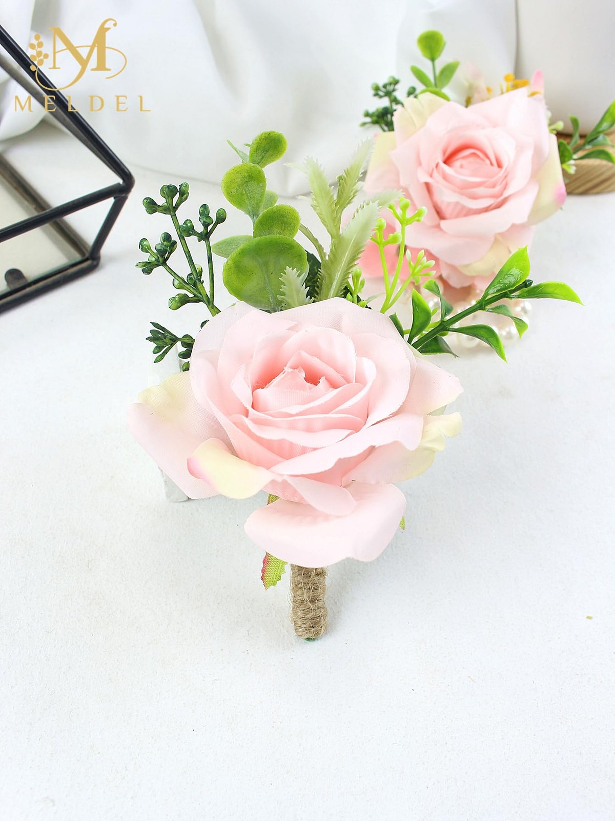 2 PCS Artificial Silk Rose Wrist Corsage Boutonniere Bride Wedding Prom