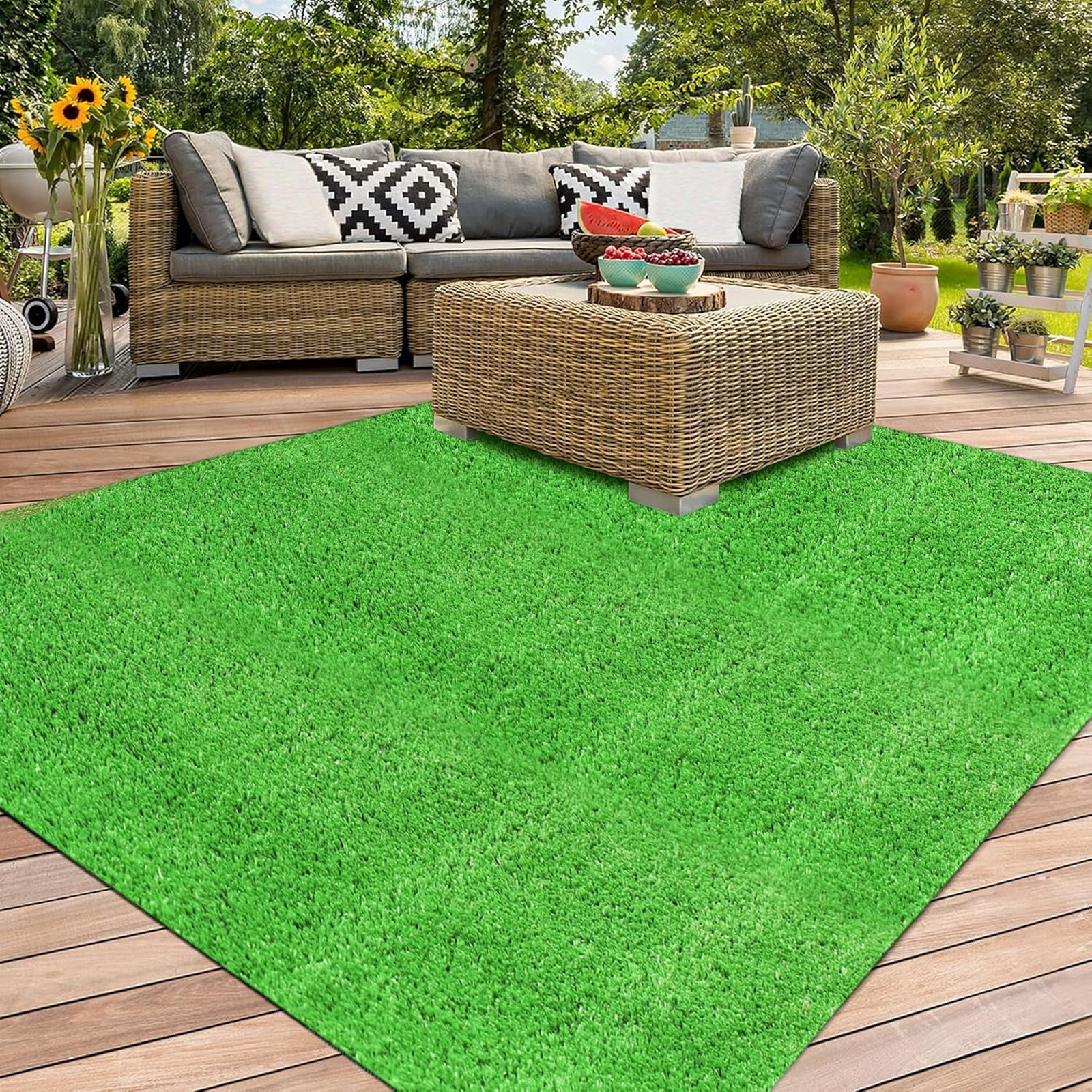 Outdoor Artificial Grass Rug 4FT X 4FT, Green Synthetic Turf Floor Mat for
