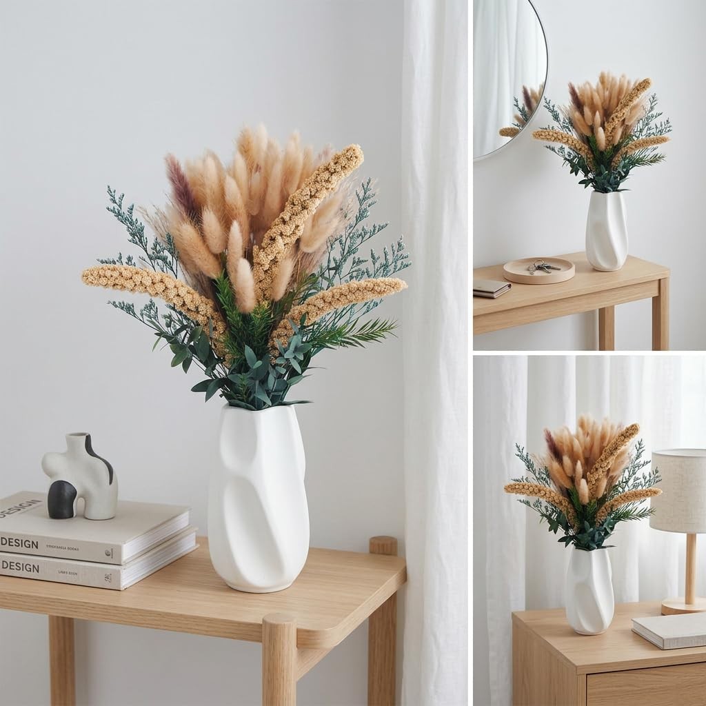 17.7in Pampas Grass Decor Natural Dried Flowers Bouquet Bunny Tails，Eucalyptu…