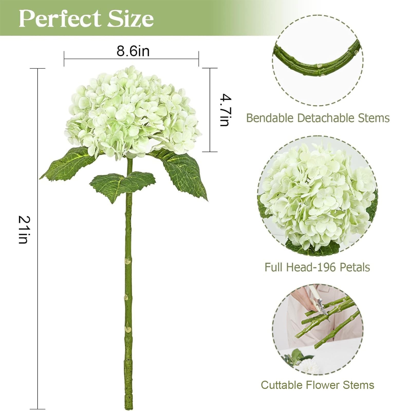 Waipfaru 21″ Real Touch Hydrangea Artificial Flowers with Long Stem & Leaves,…