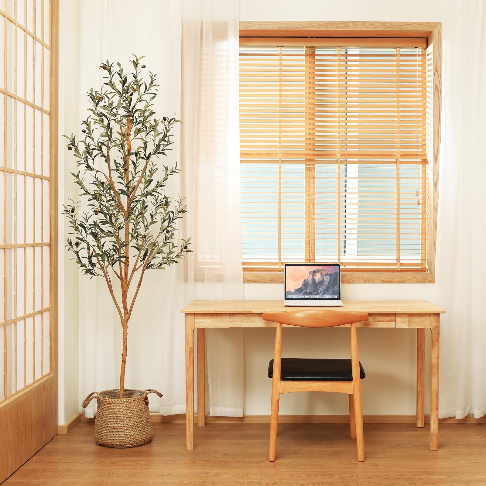 6FT Artificial Olive Tree Indoor – Real Wood Trunk & Silk Leaves