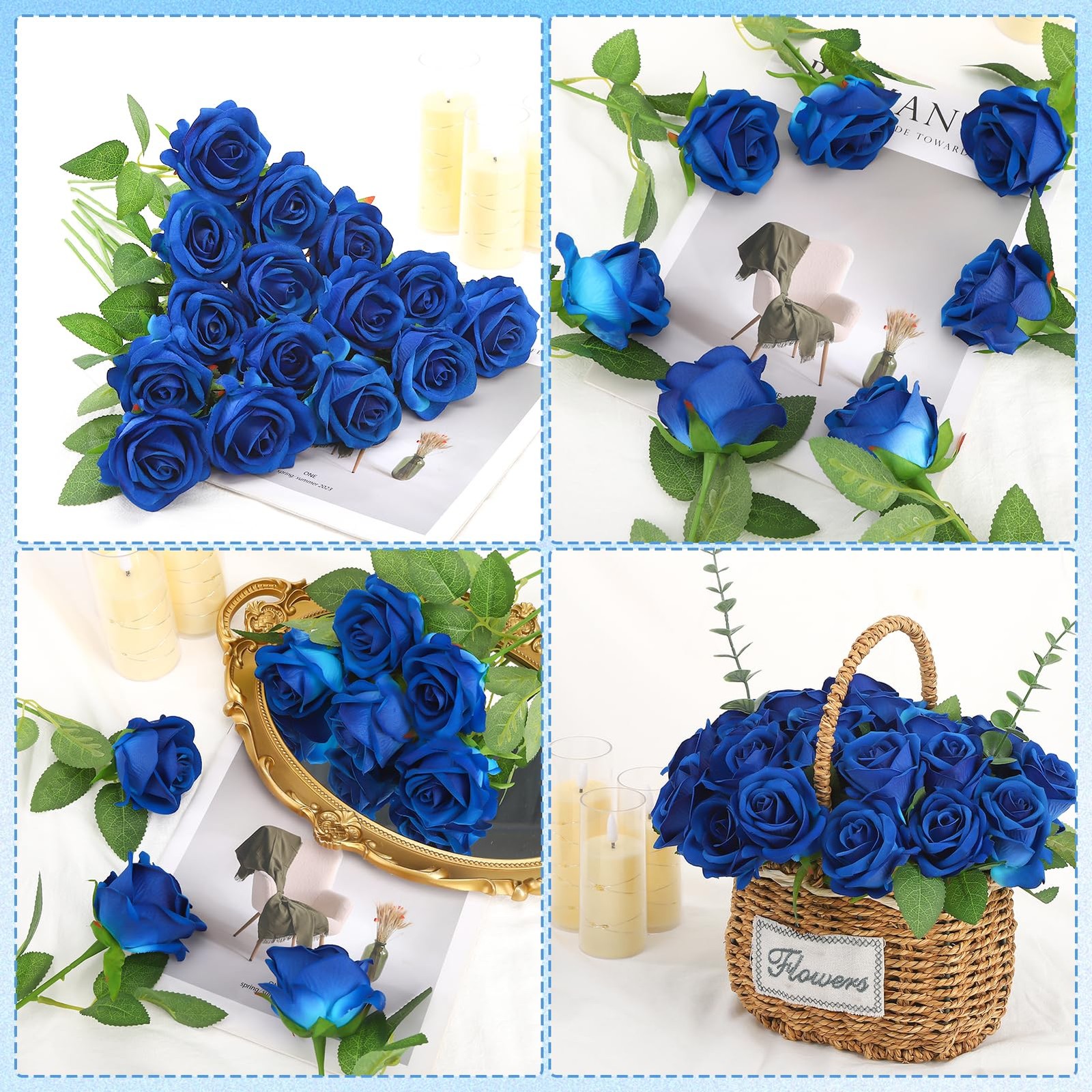 36 Pcs Velvet Texture Royal Blue Artificial Flowers Bridal Bouquet