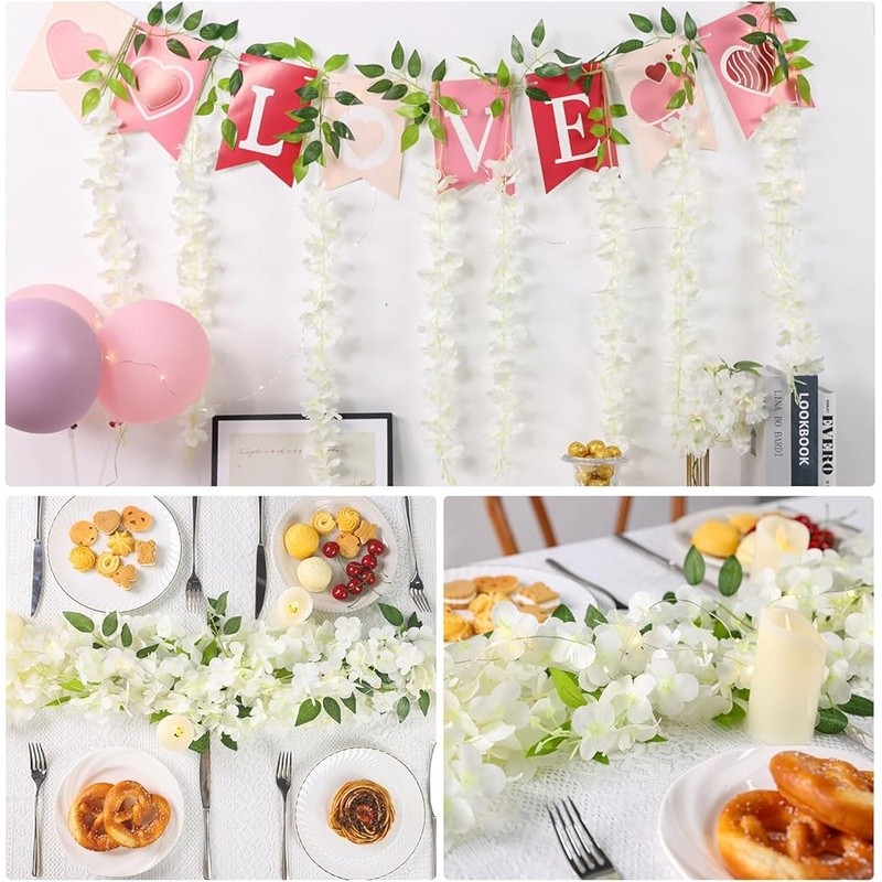 24 Packs Wisteria Hanging Flowers Artificial Vine Garland Wedding Party Decor US