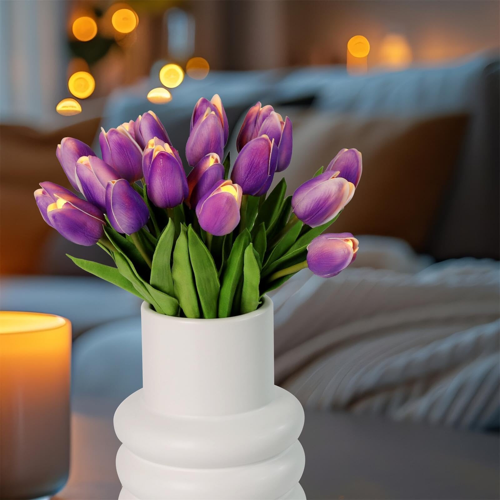 20pcs Tulip Bouquet Lamp Artificial Flower Night Light Real Touch Tulip Night…
