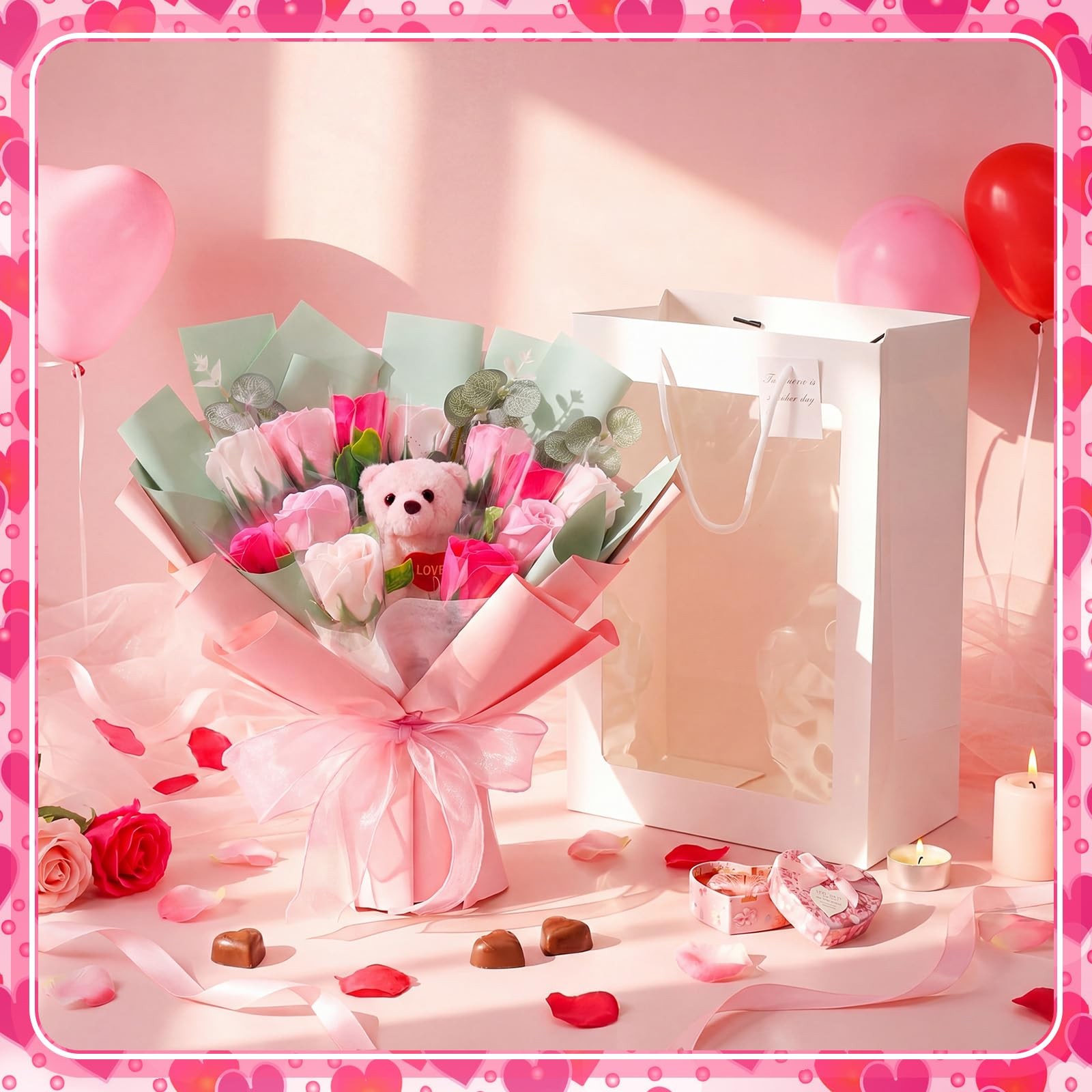 Pink Money Soap Flower Bouquet Kit, Handcrafted Soap Flower Money Bouquet Kit…