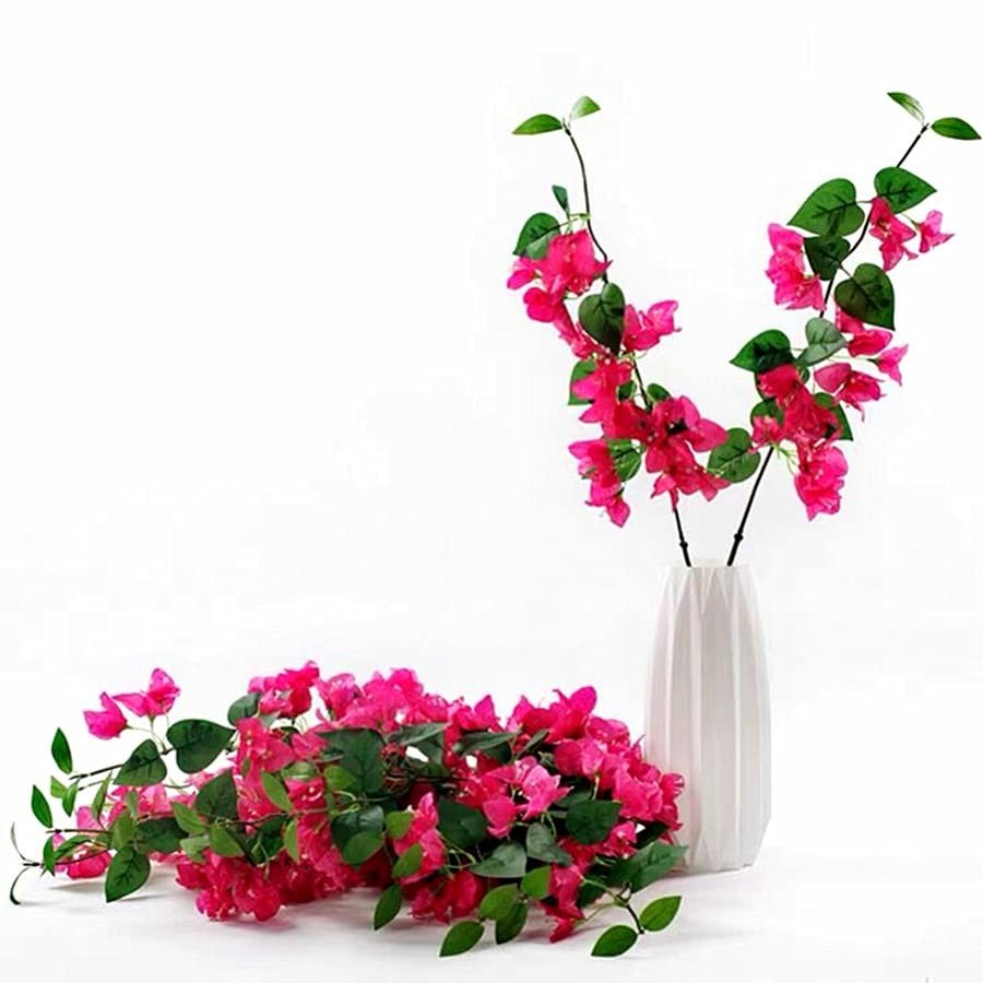 Pack of 16 Artificial Bougainvillea Silk Vines Hanging Flower Stems for Weddi…