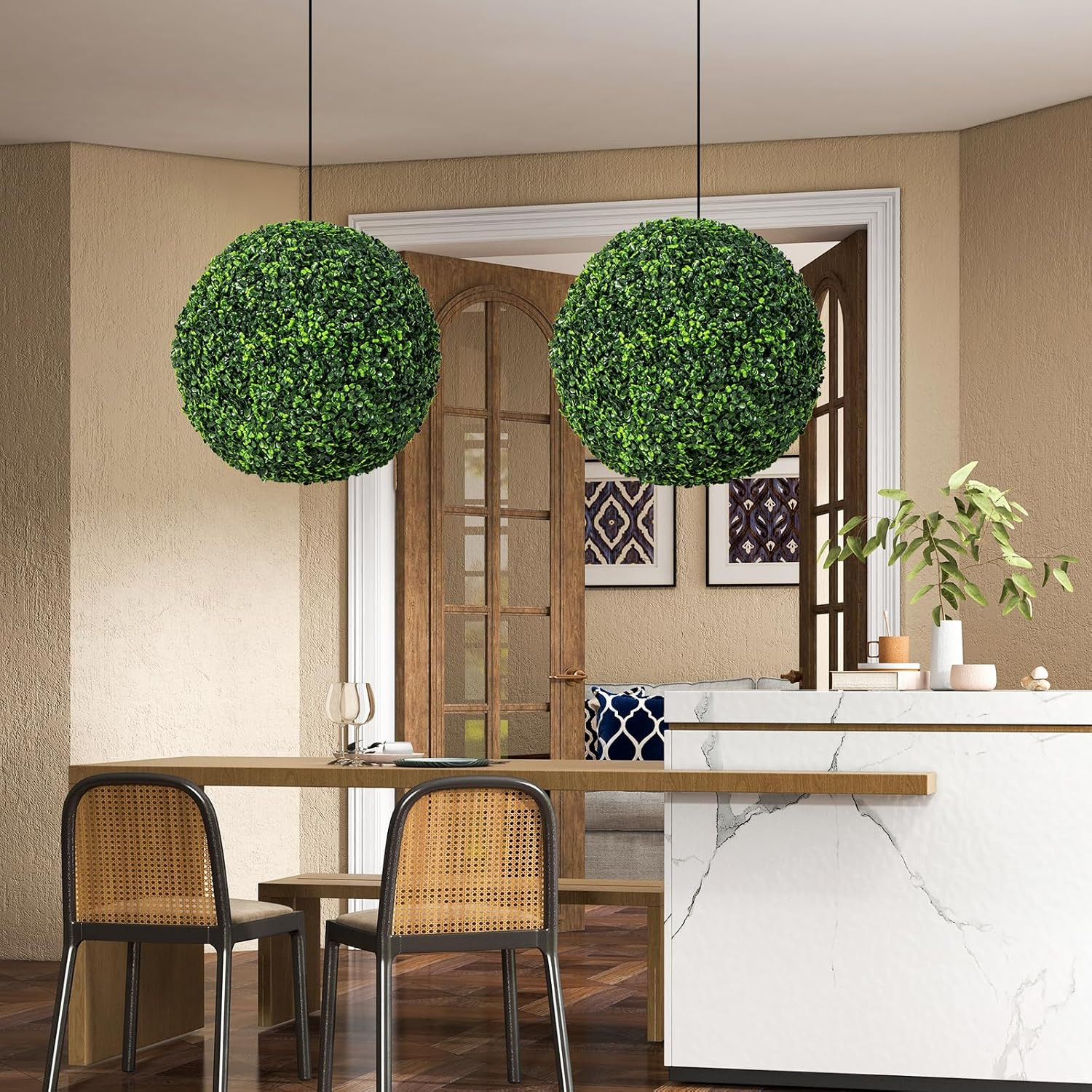 Goplus 2 PCS 19 Inch Artificial Plant Topiary Ball, round Faux Boxwood Balls Out