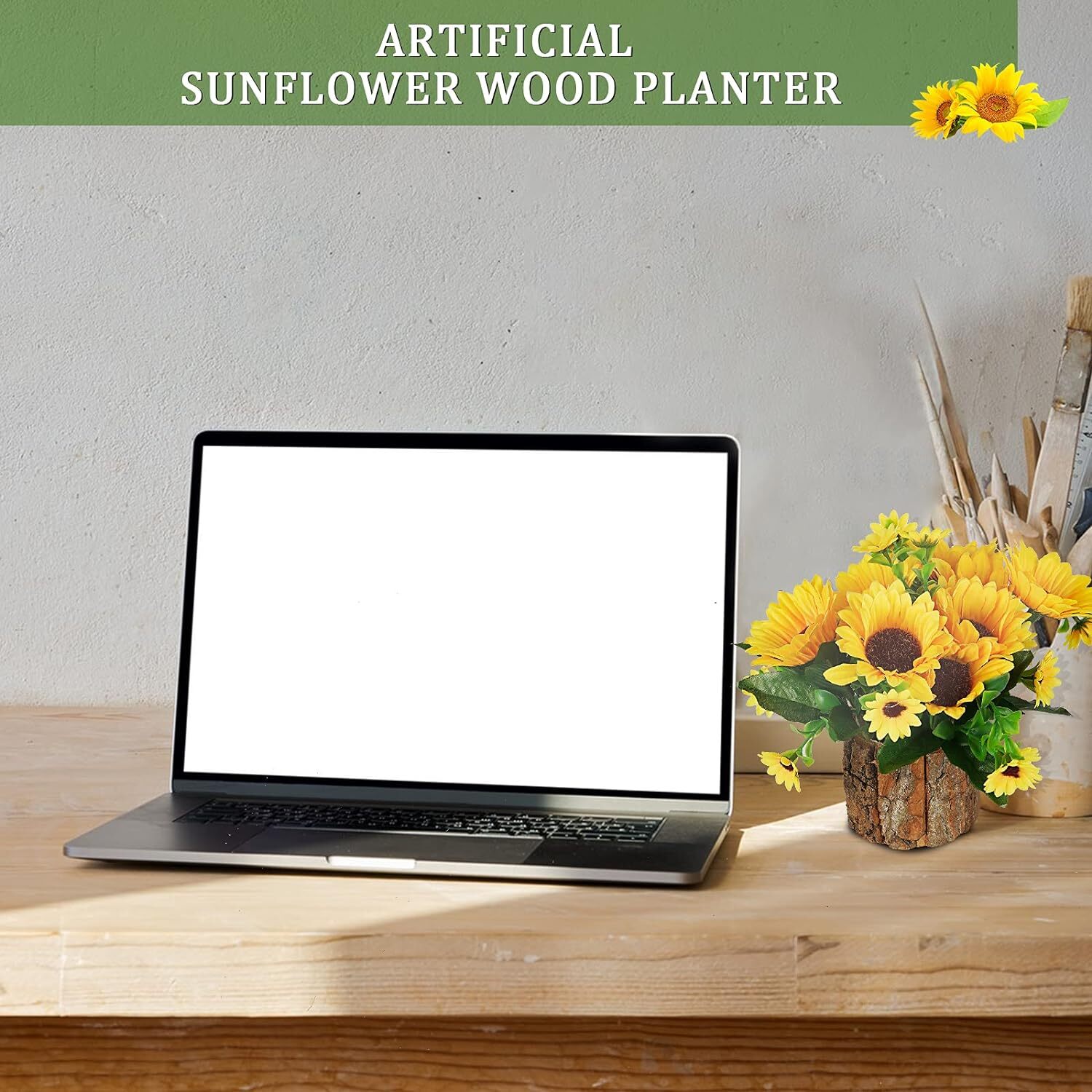 Artificial Flowers Fake Silk Sunflower Flower in Planters Flower Vase Yellow