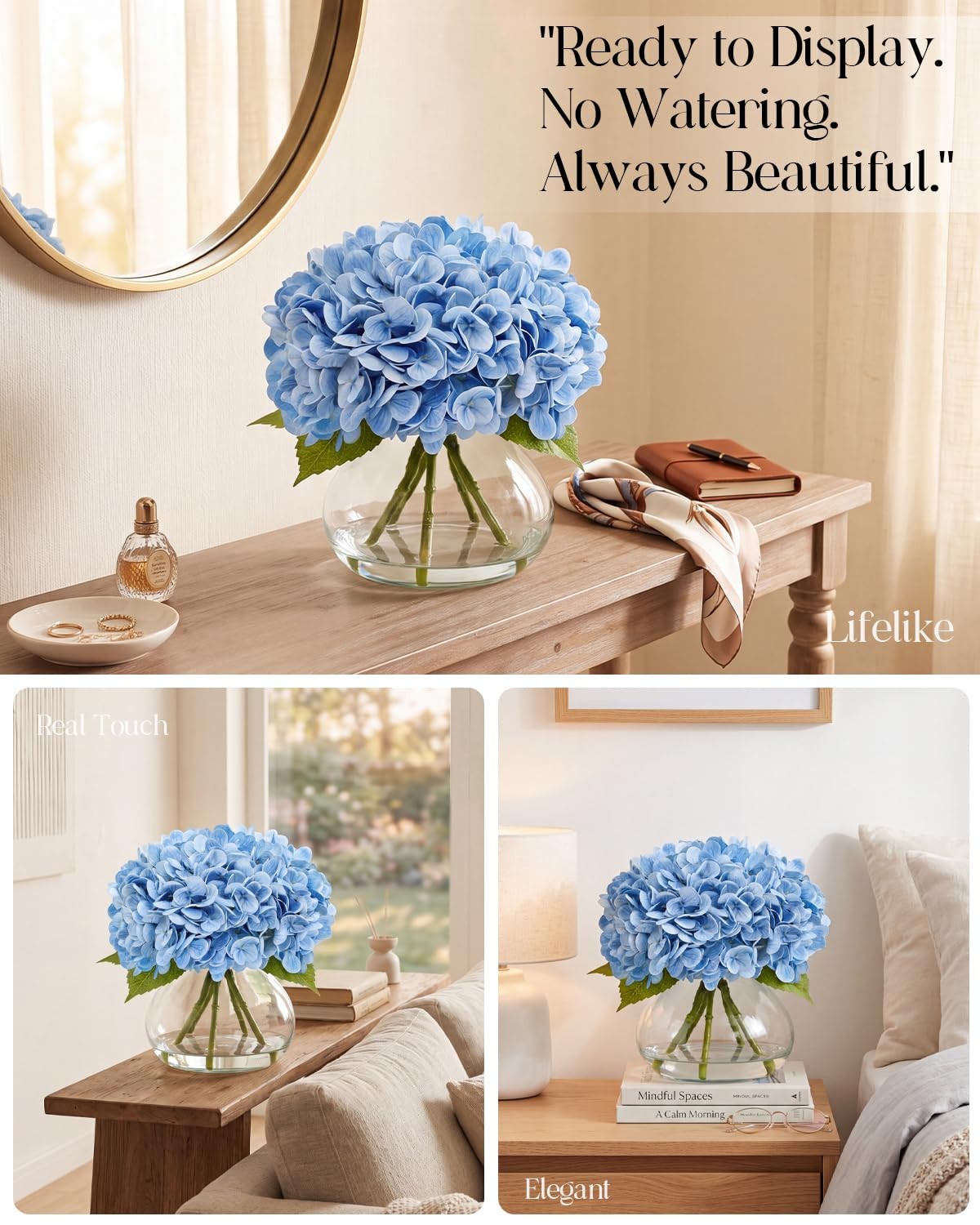 AMORISE Hydrangea Artificial Flowers with Vase, Real Touch Latex Fake Hydrang…