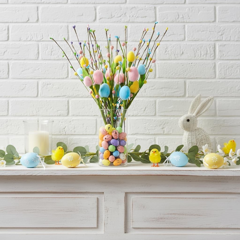 Spring Farmhouse Table Centerpiece with Vase, Artificial Floral Picks with 24…