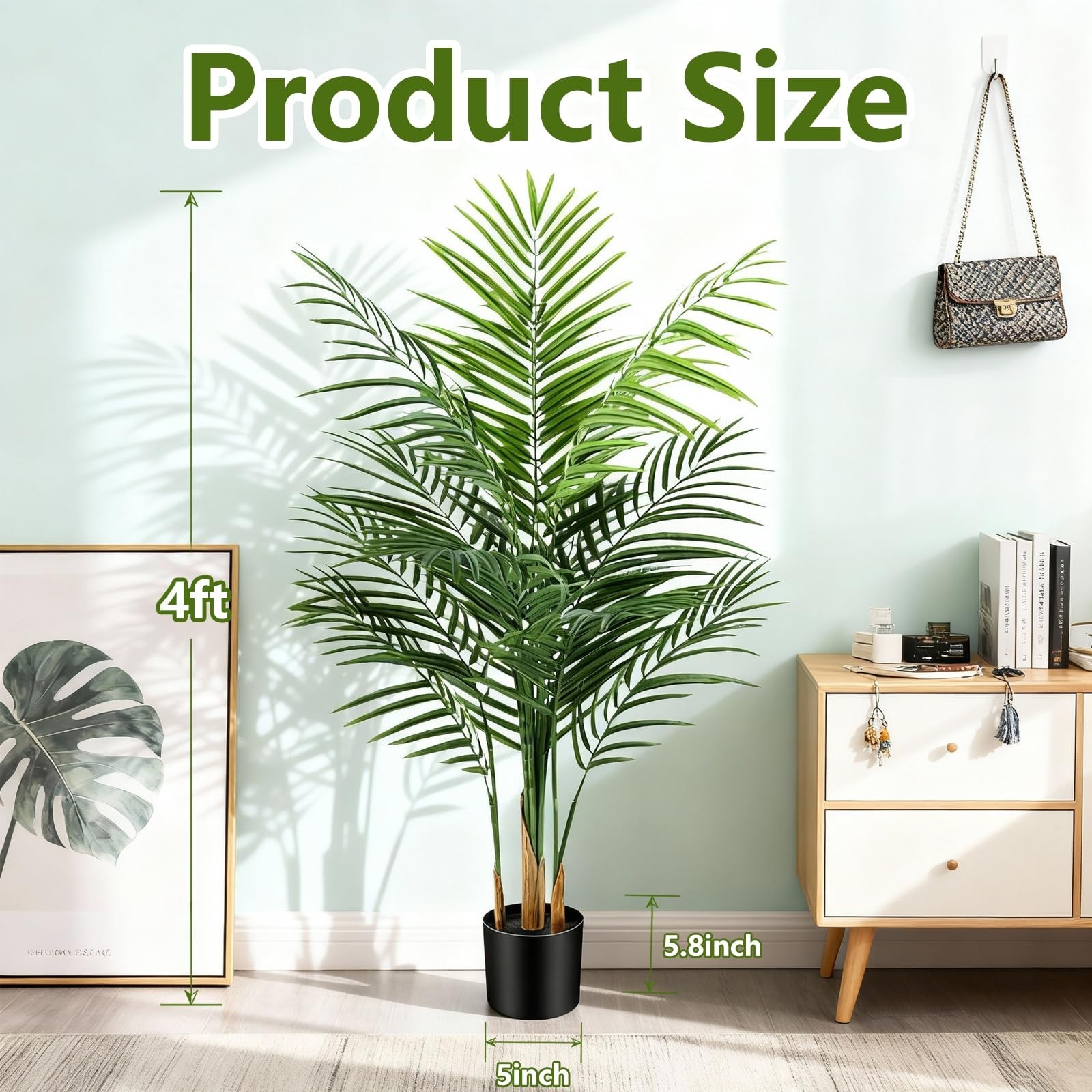 4ft Artificial Palm Tree – Large Faux Areca Palm with 13 Trunks for Indoor Decor