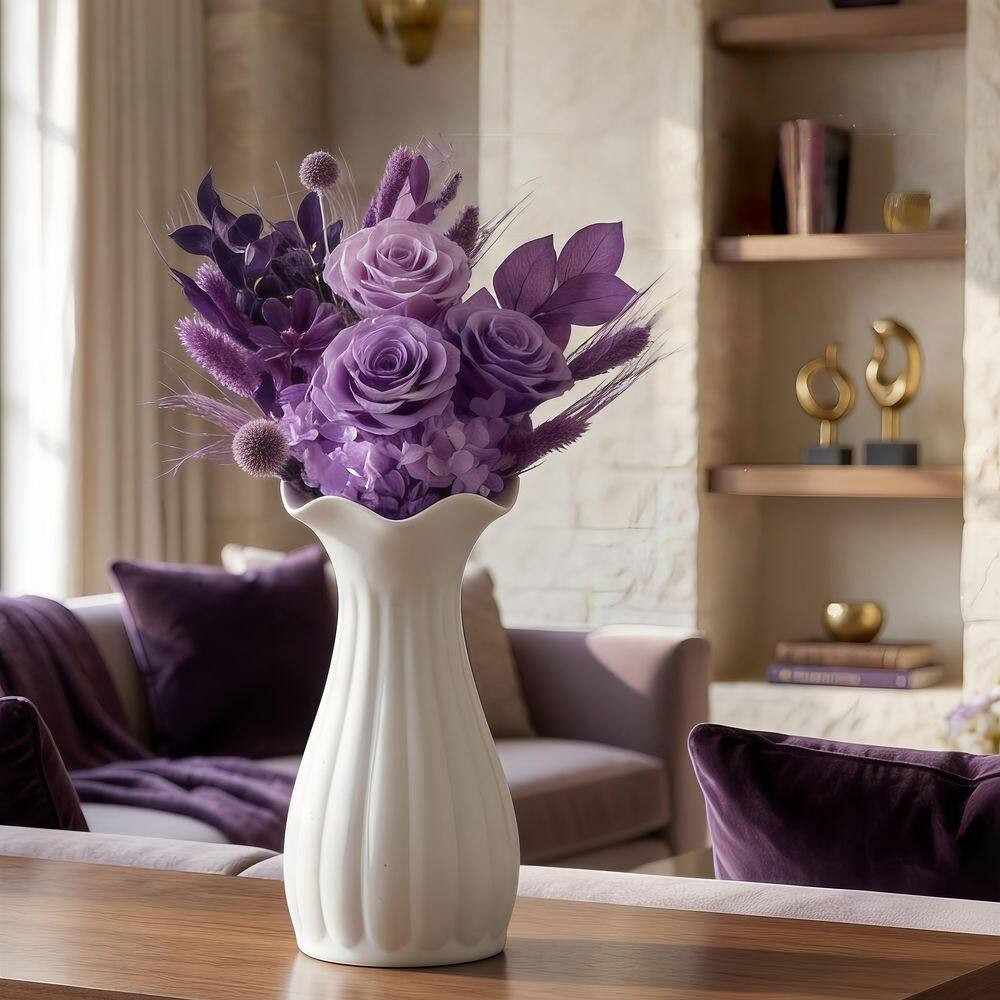 13.4 In. Purple Artificial Preserved Rose Bouquet-Includes Gift Box and Greeting