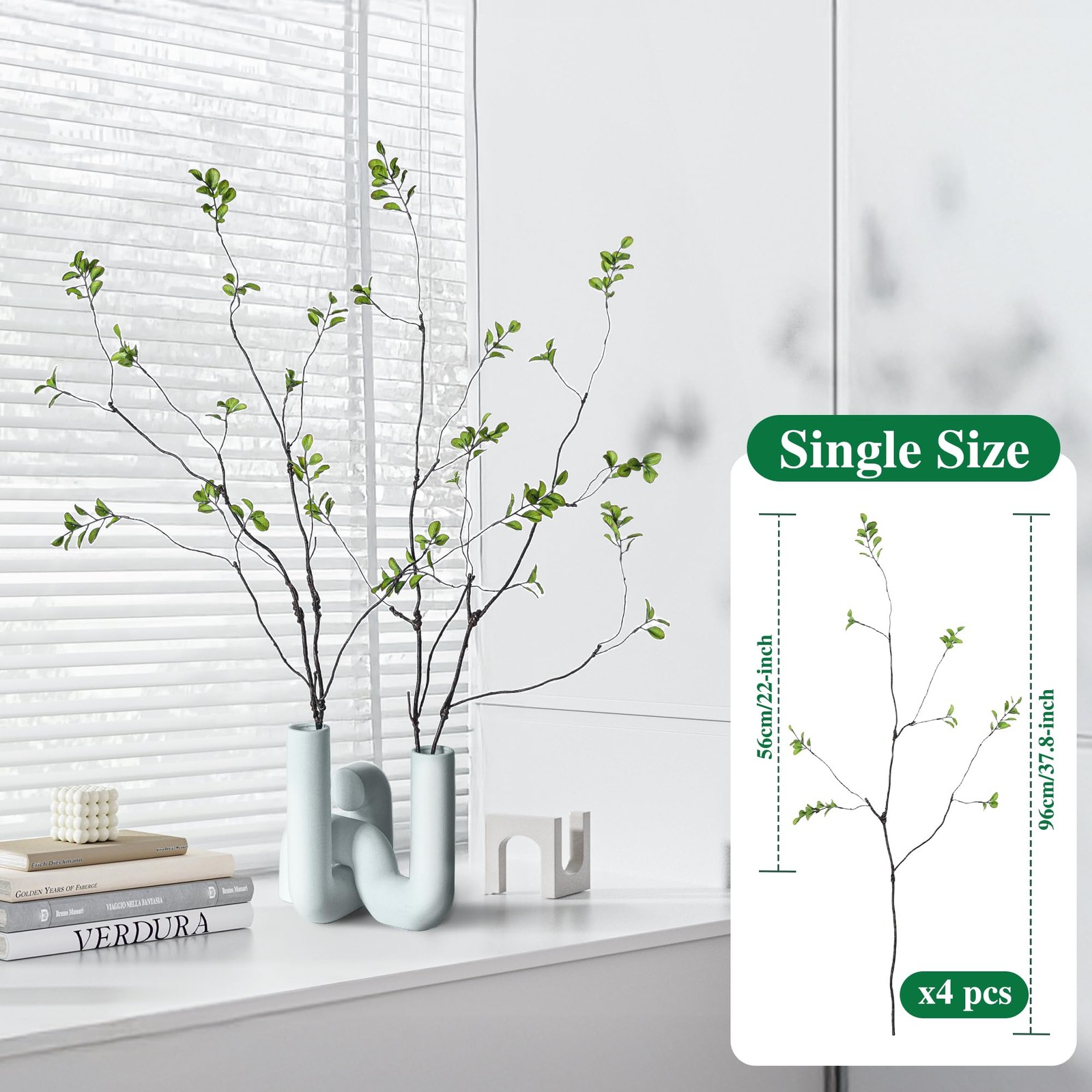 Faux Greenery Stems Branches for Vases, 4 Pcs Realistic Ficus Branches Fake E…