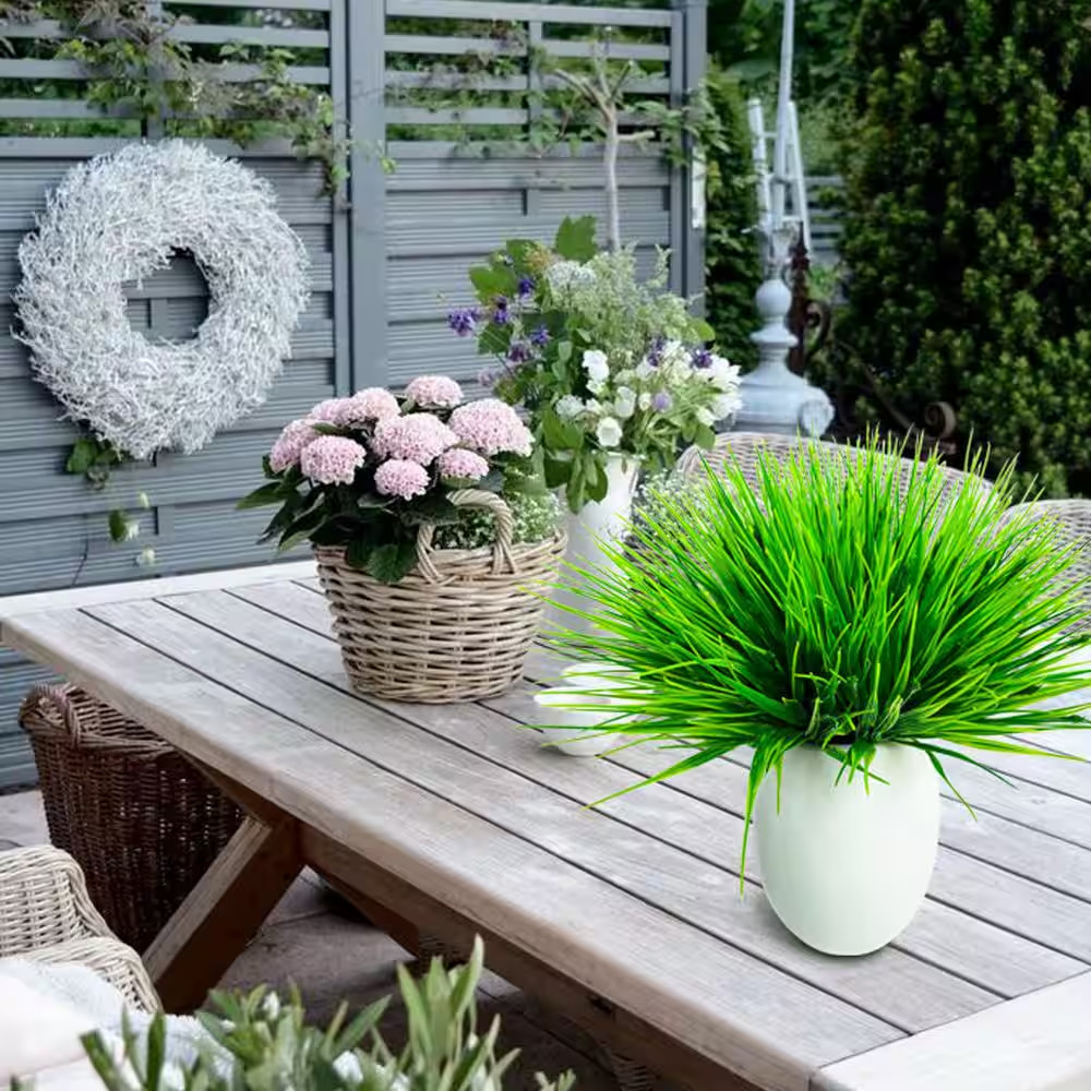 11 in Artificial Grass Plant 10 Pack Green UV Resistant Outdoor Indoor Faux Whea