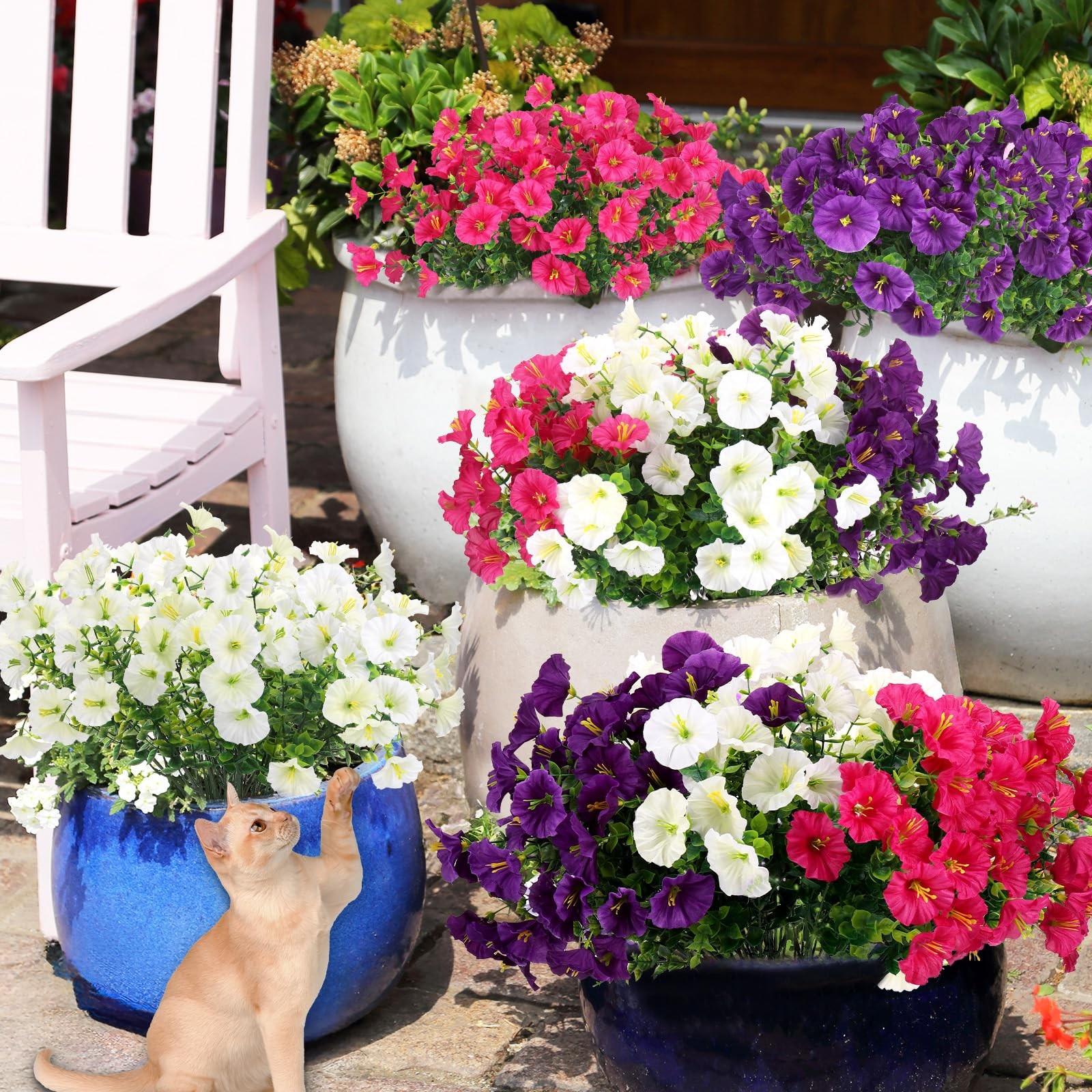 9 Bundles Artificial Flowers for Outdoors, UV Resistant Artificial Outdoor Pl…
