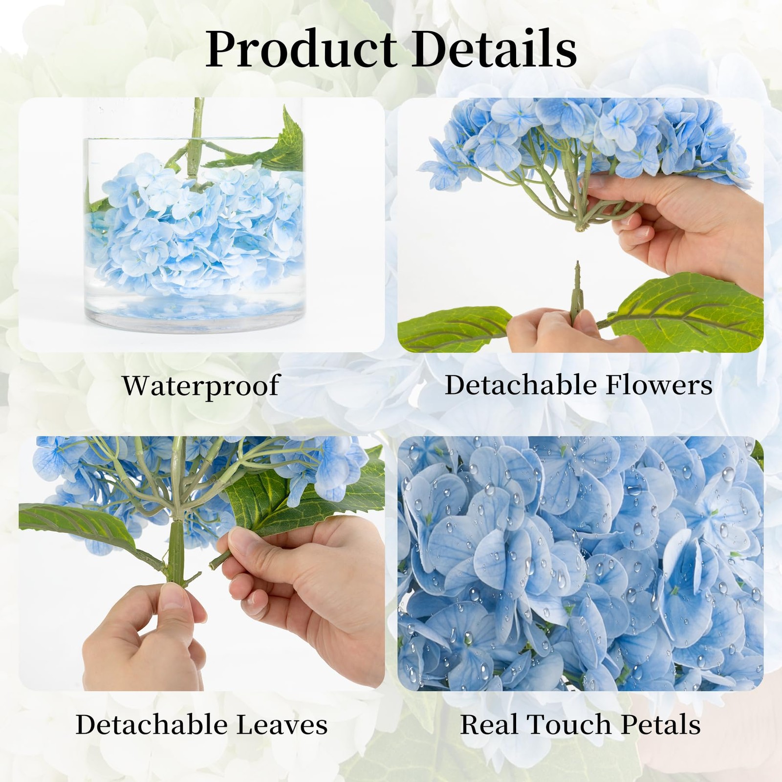 3 Pcs Light Blue Hydrangea Artificial Flowers,21 inches Latex Real Touch Faux…