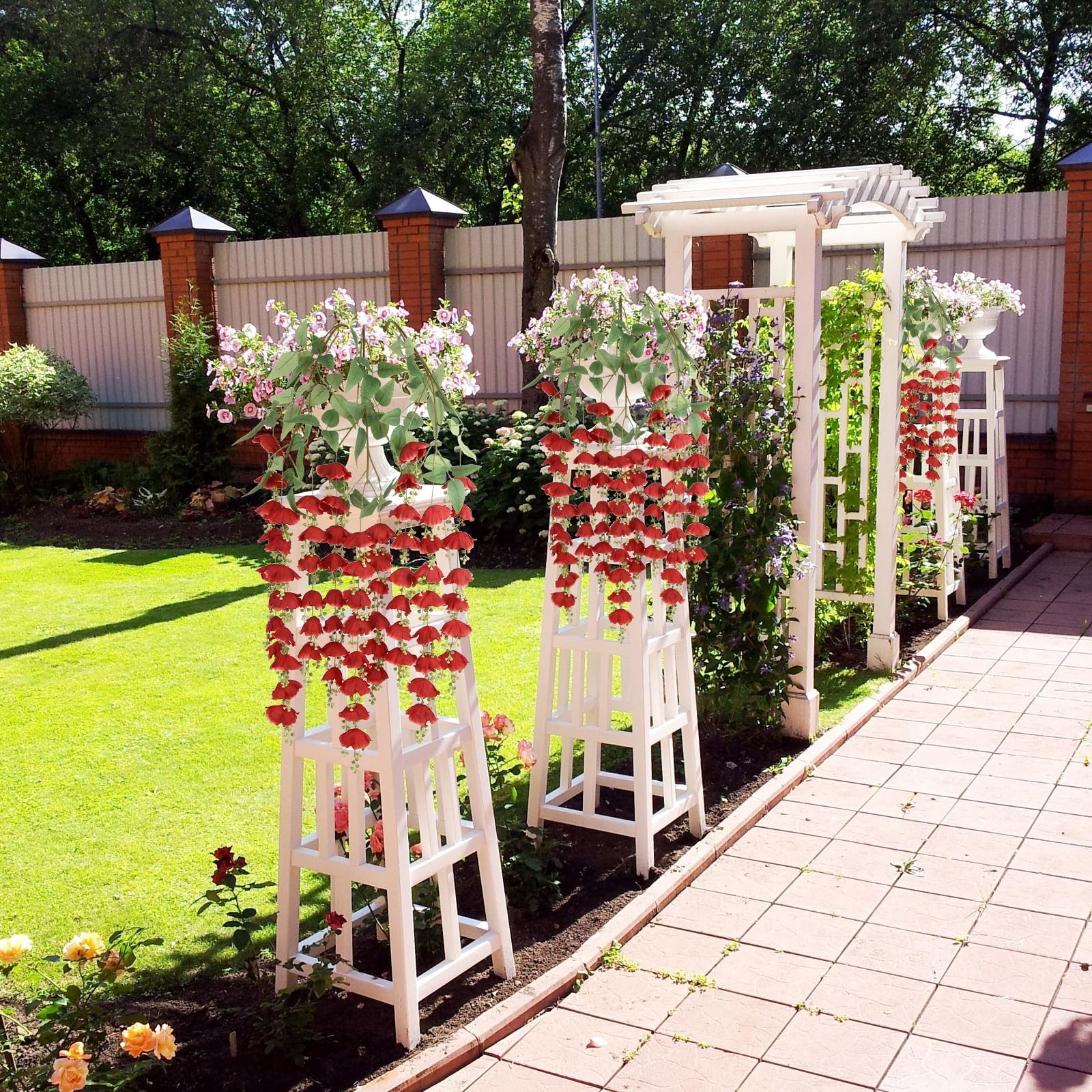 3Pcs Wisteria Hanging Flowers 4.6ft Red Fake Wisteria Vine Hanging Garland fo…