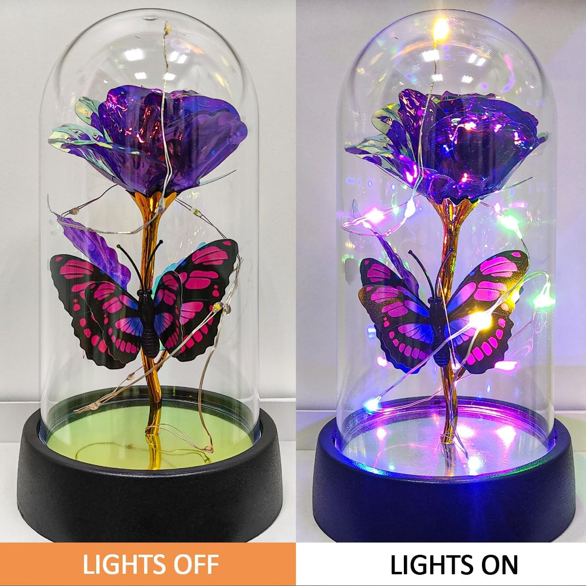 Glass Rose in Glass Dome, Light up Flower, Eternal Roses – Valentines Day Gifts