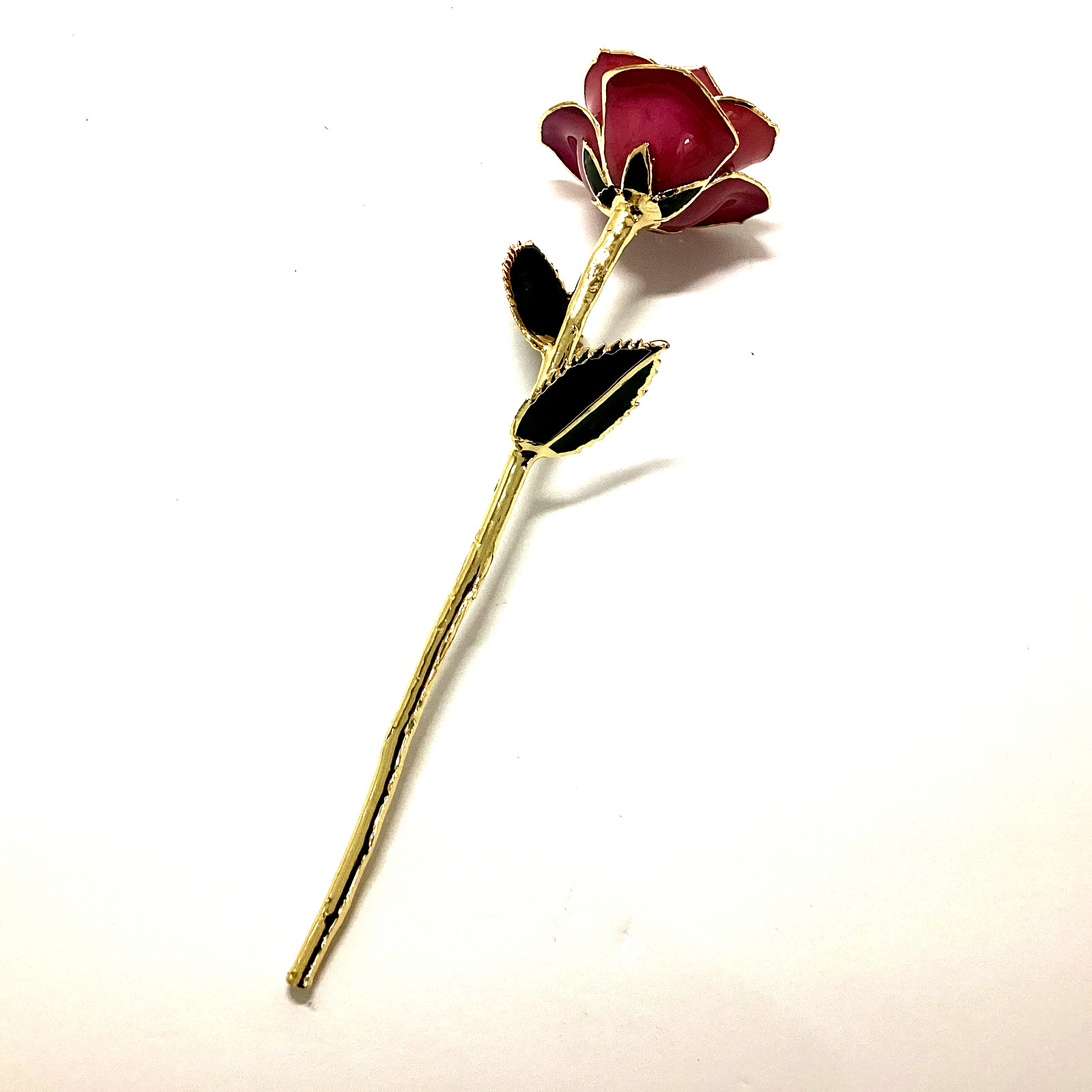 NEW REAL LAQUERED ROSE 24K GOLD PLATED TRIMMING 12″ LONG
