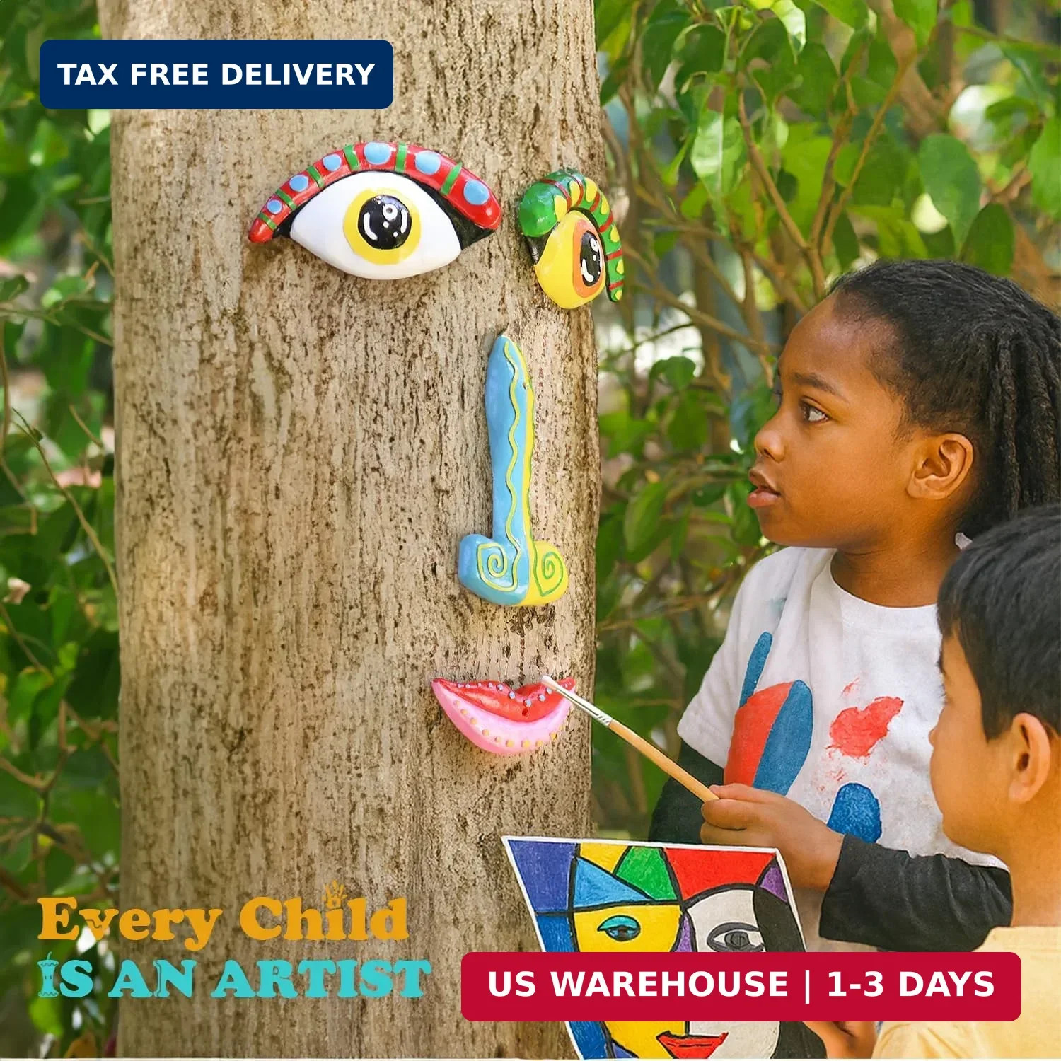 Tree Face Decor Outdoor Colorful Funny Face for Trees Garden Yard Art