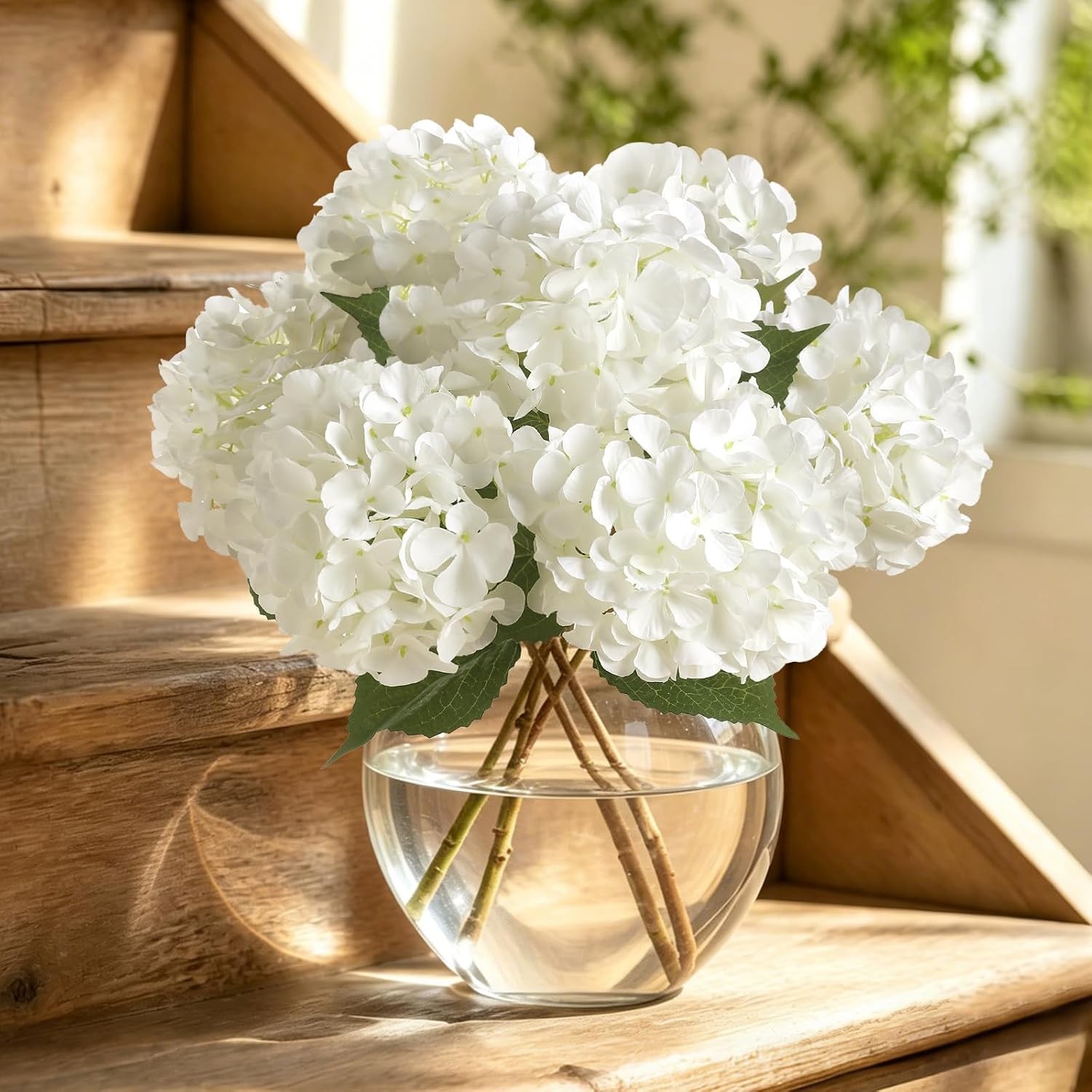 6 Pcs White Hydrangea Artificial Silk, With Stems Wedding Bouquet Decor