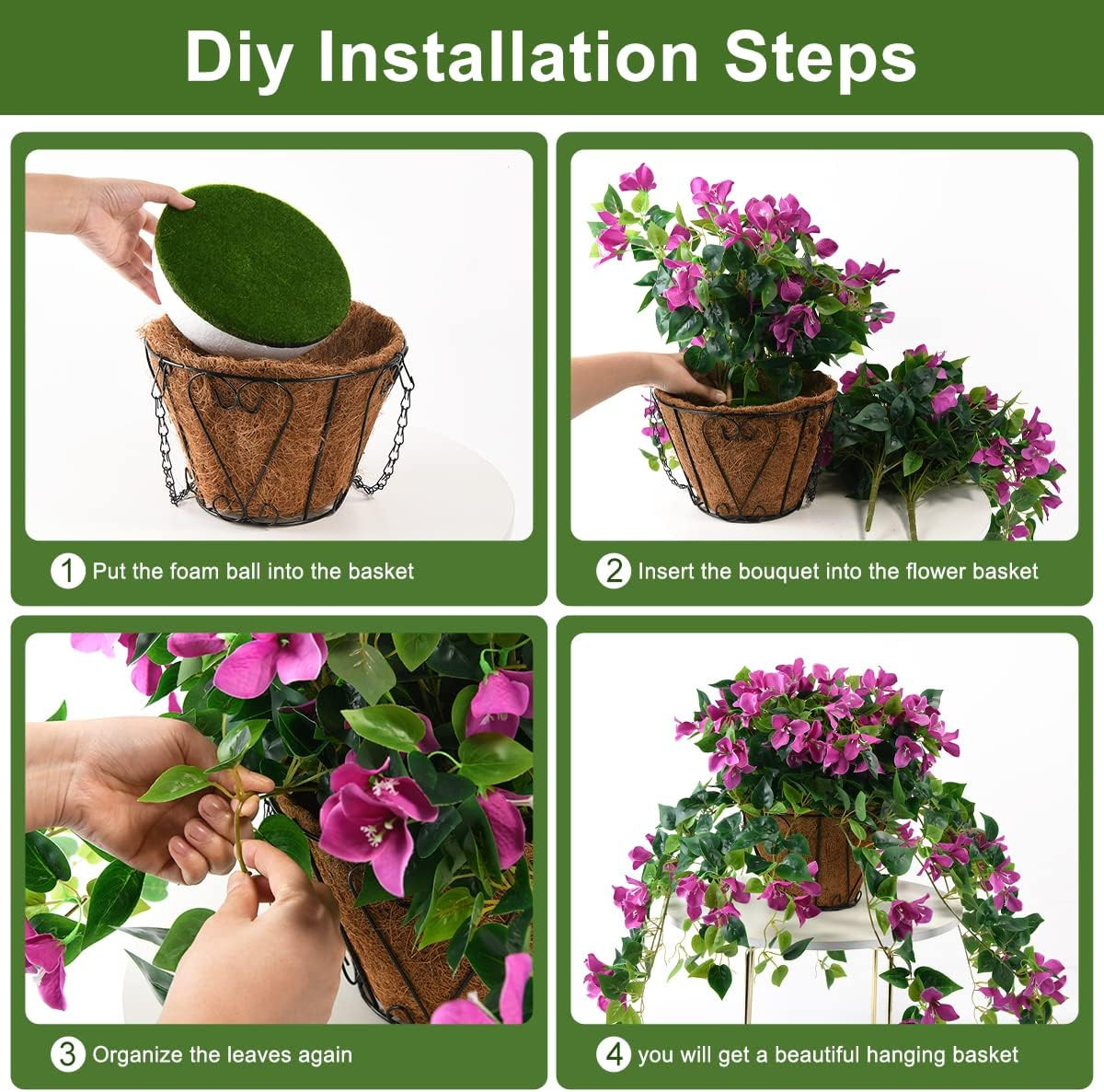 UV Resistant Faux Bougainvillea Hanging Plants – 4 PCS Purple Outdoor Decor
