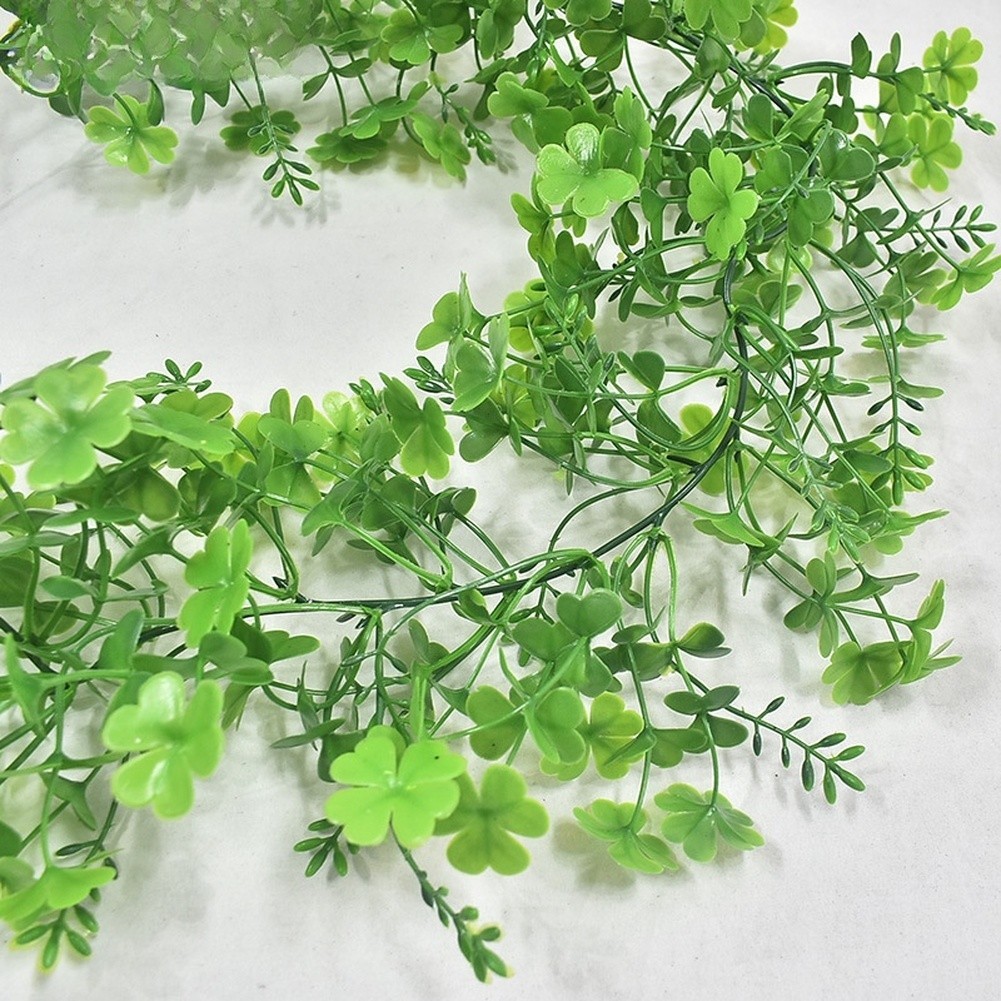 180cm Clover Wreath Green Artificial Rattan Shamrock Decor for Home Event