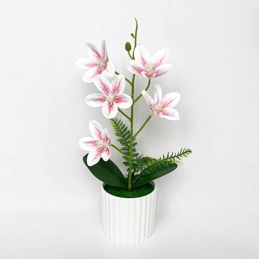 Vertical Pot Magnolia Flower Decoration with Realistic Petals and Green Leaves