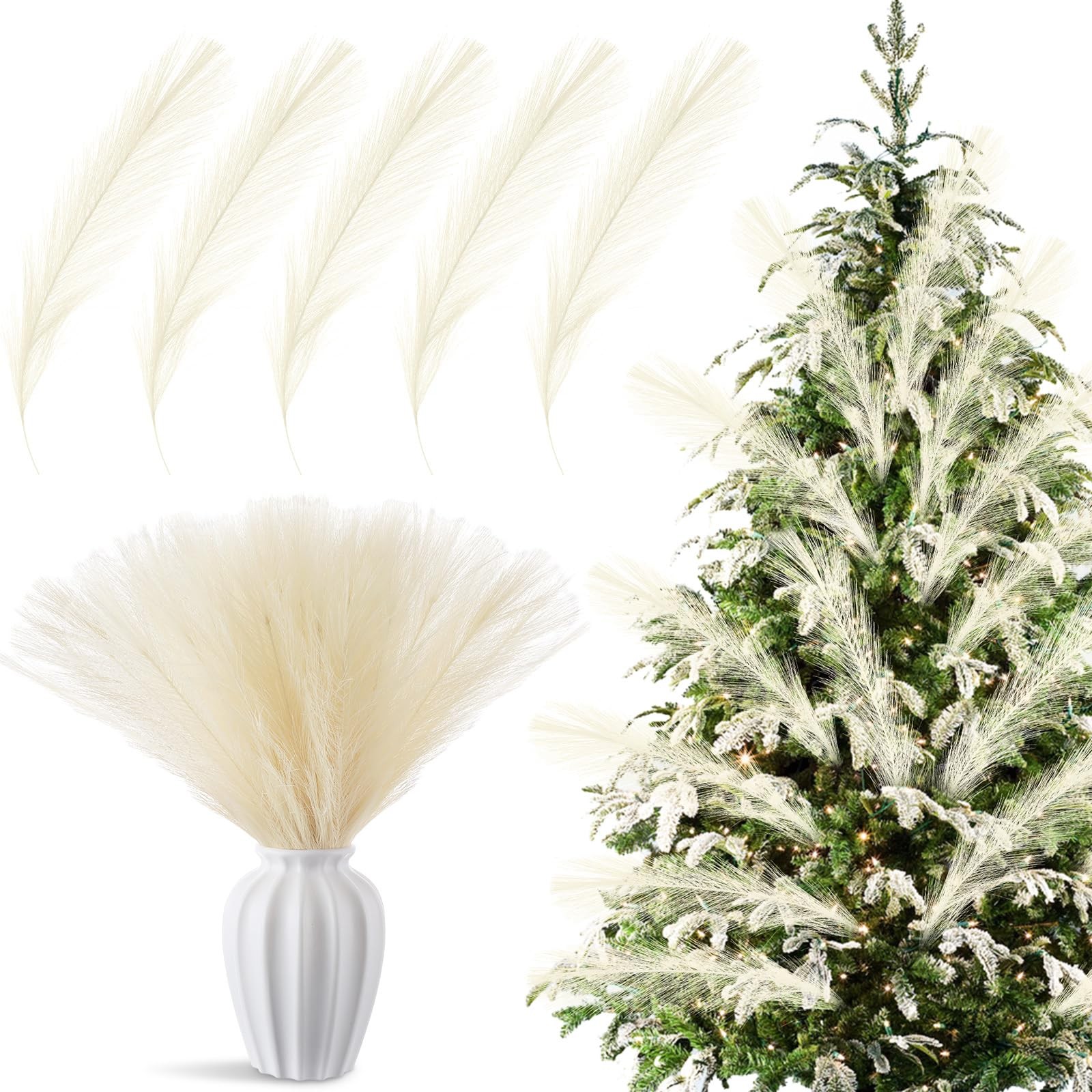 50 Pcs Christmas Pampas Grass Tree Decor 16.5 Inch Boho Faux Pampas Grass Tre…