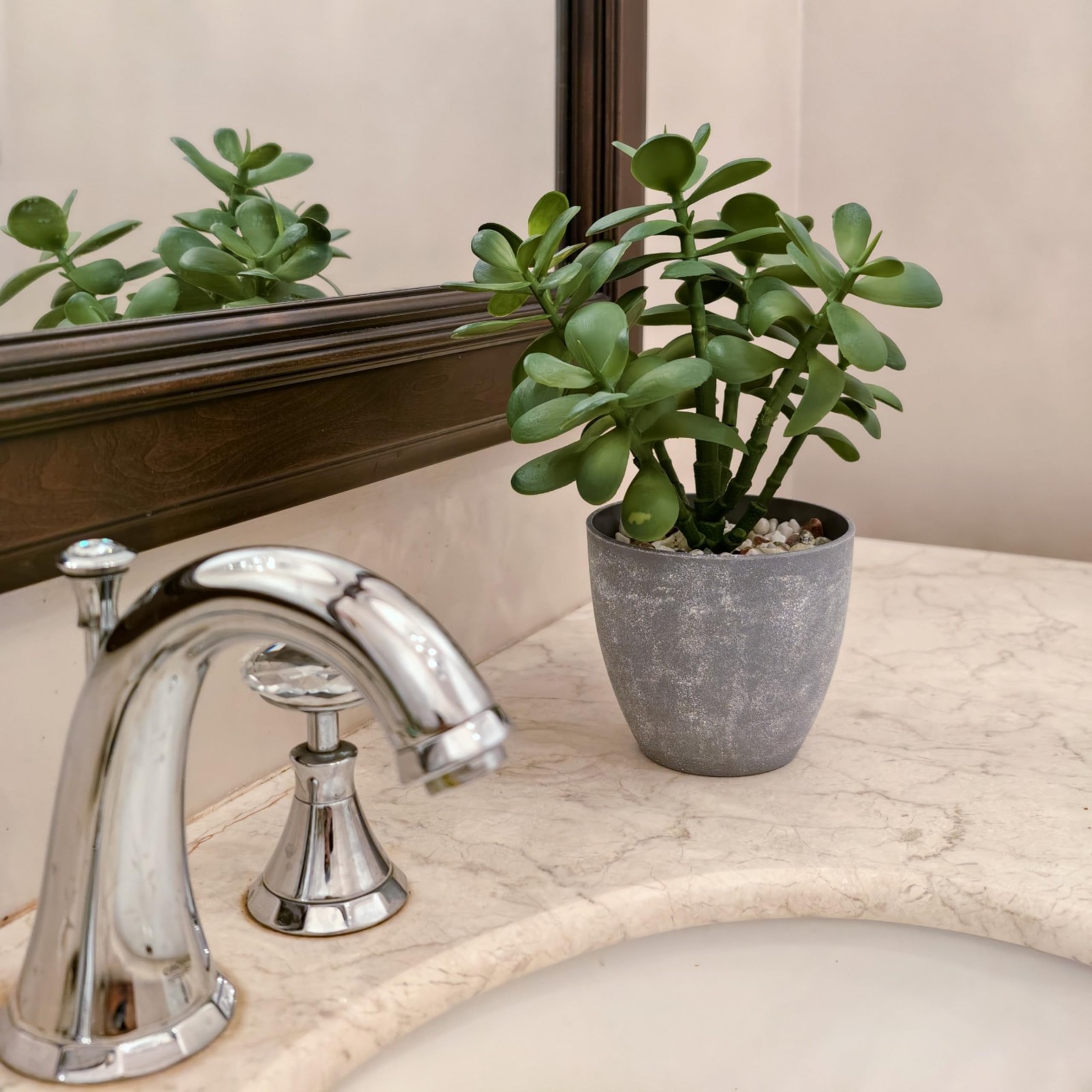 365 Blooming Decor 12” Artificial Jade Plant in Minimalist Gray 1ft, Green