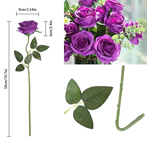 JUSTOYOU 10 PCS Artificial Roses Flowers, Realistic Blossom Roses, Real Touch