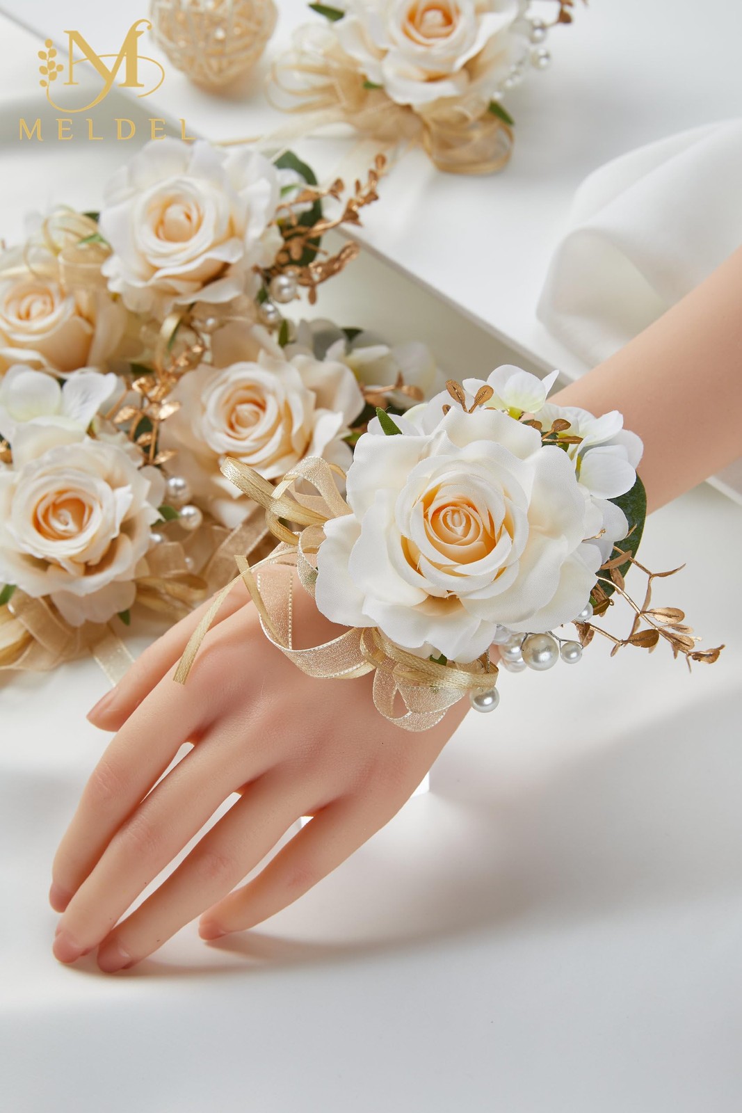 Champagne Corsage and Boutonniere Set,Boutonniere for Men,Groomsmen and Groom…