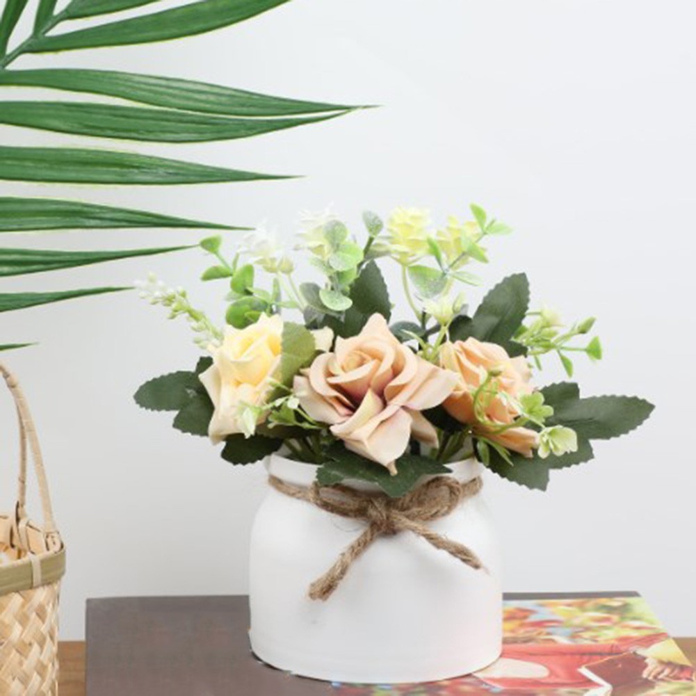 Silk Rose Eucalyptus Camellia Artificial Flowers Potted Plant Nordic Home Office