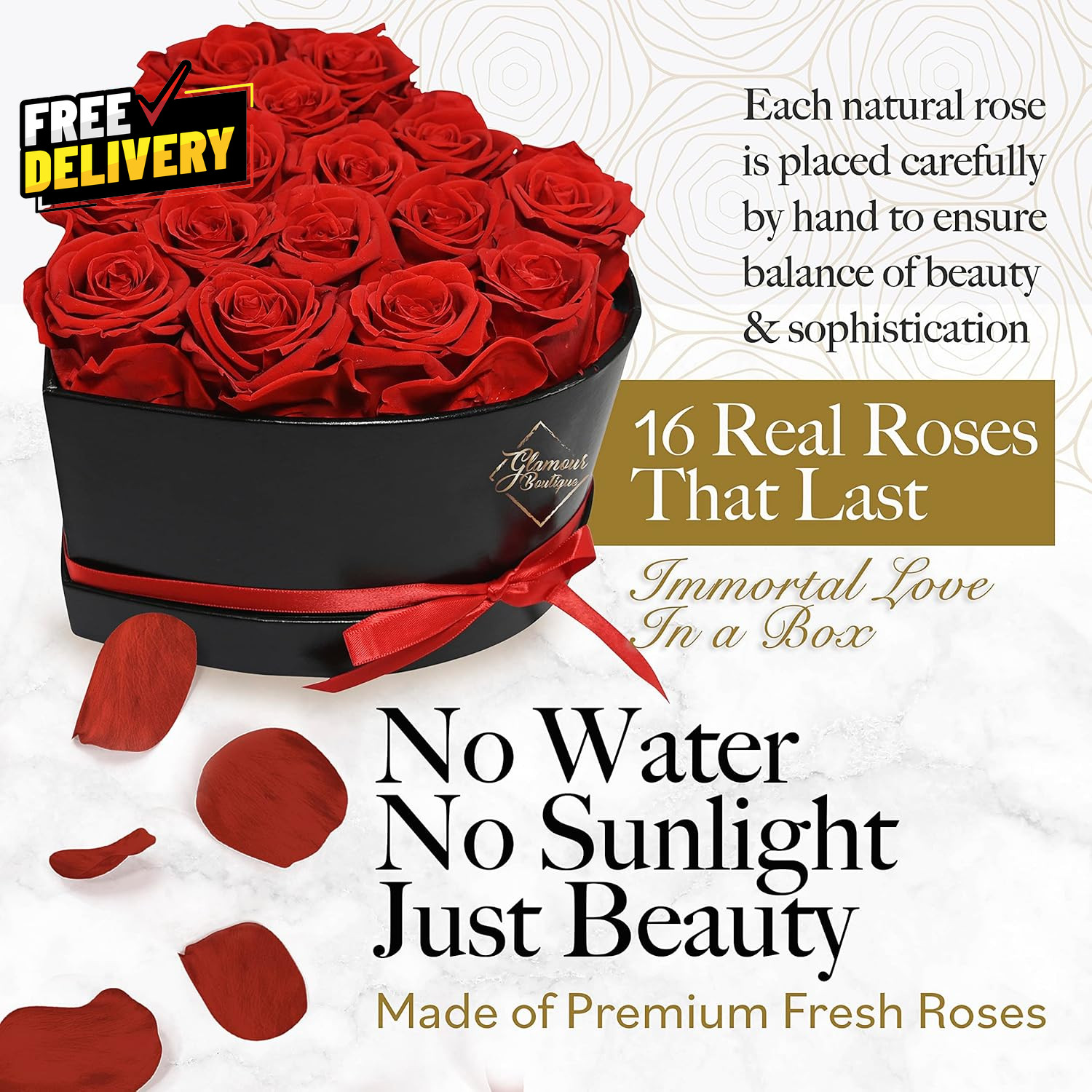 16 Forever Roses Heart Box Preserved Flowers Gift Red Valentine Anniversary