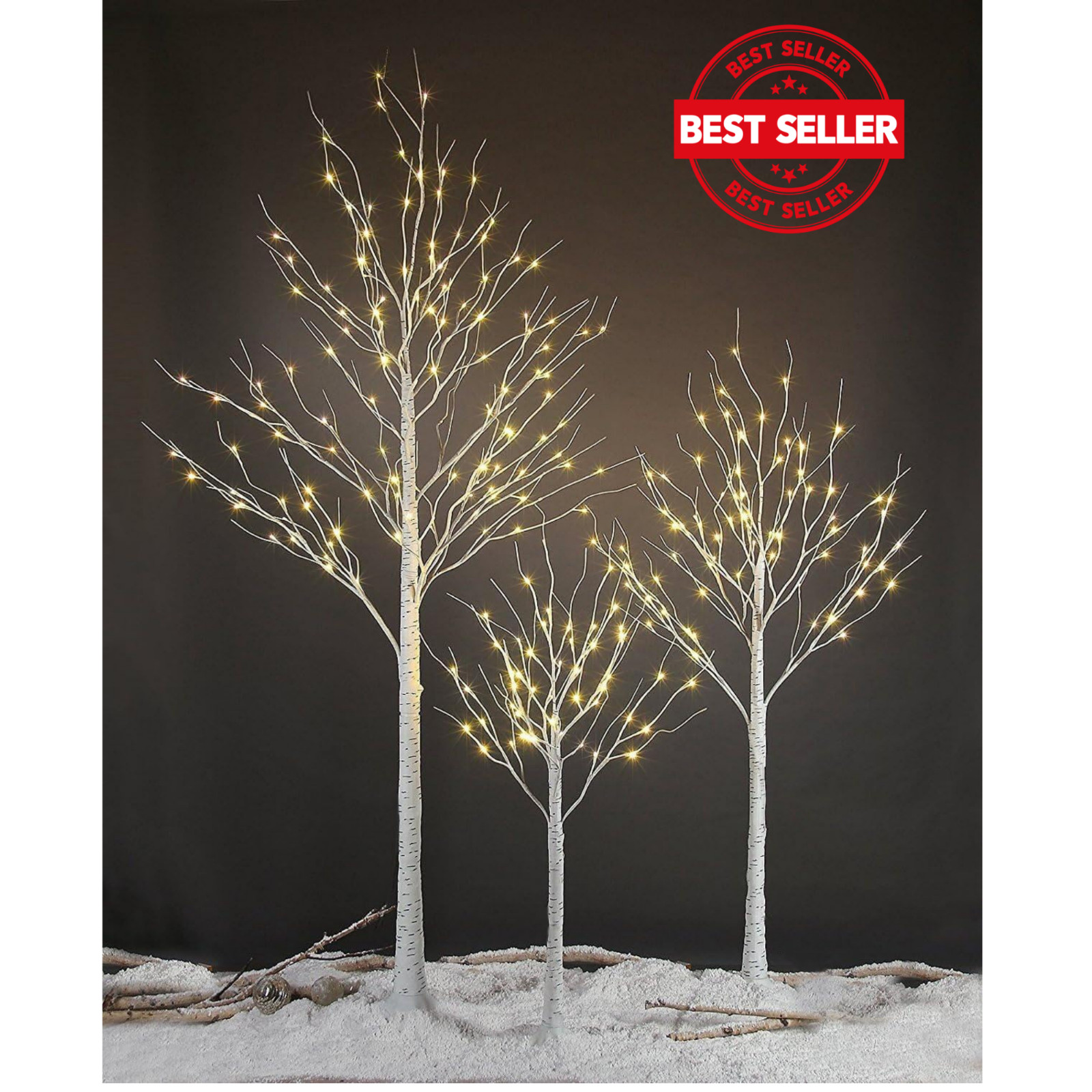LIGHTSHARE 4 feet 6 and 8 Feet Birch Tree,Warm White, 4FT+6FT+8FT, White