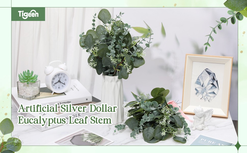 200 Pcs Artificial Eucalyptus Stems, 2 Styles Faux Greenery Leaves with Silver
