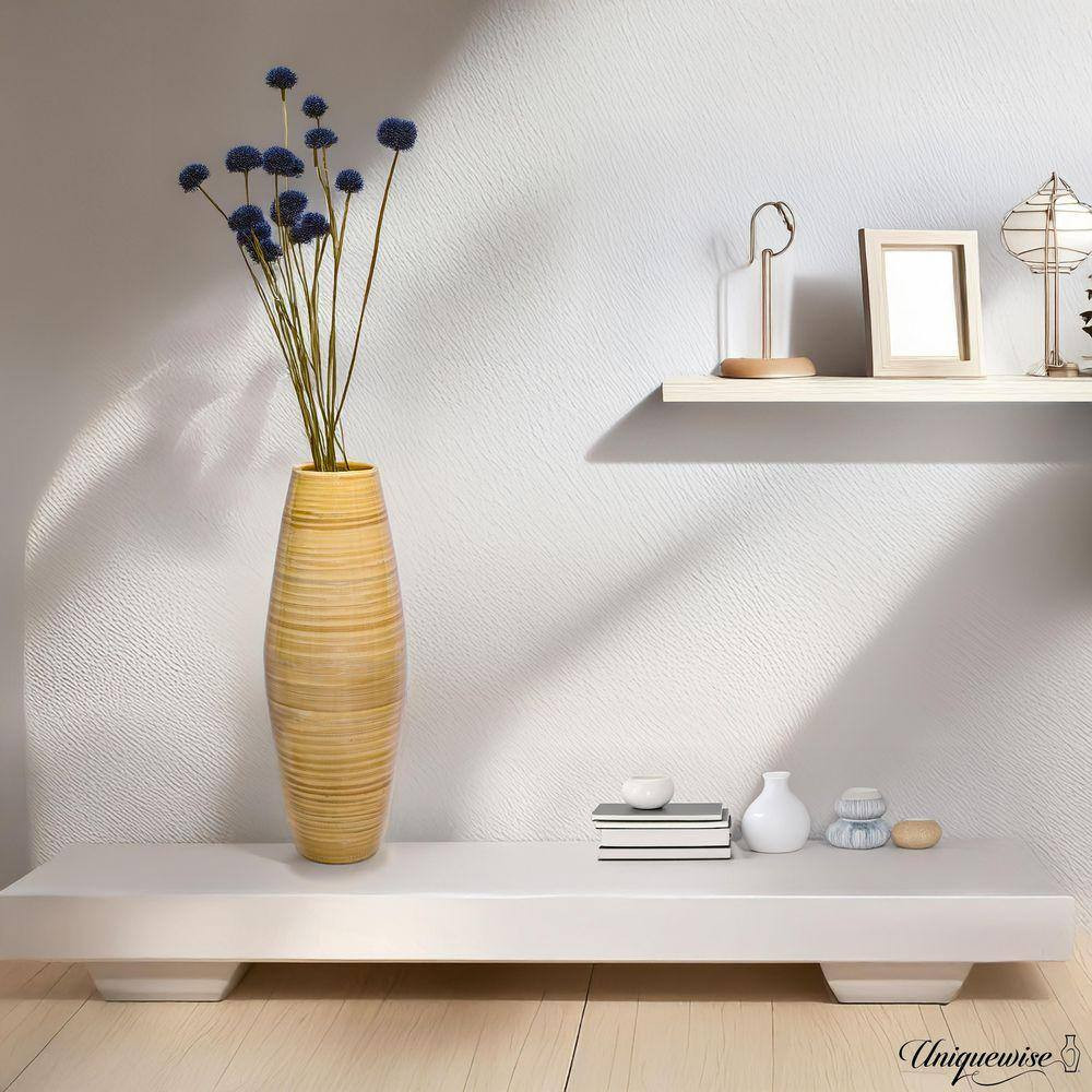 17 In. Bamboo Cylinder Flower Vase Modern Decor Piece Pampas Grass Dried Flowers