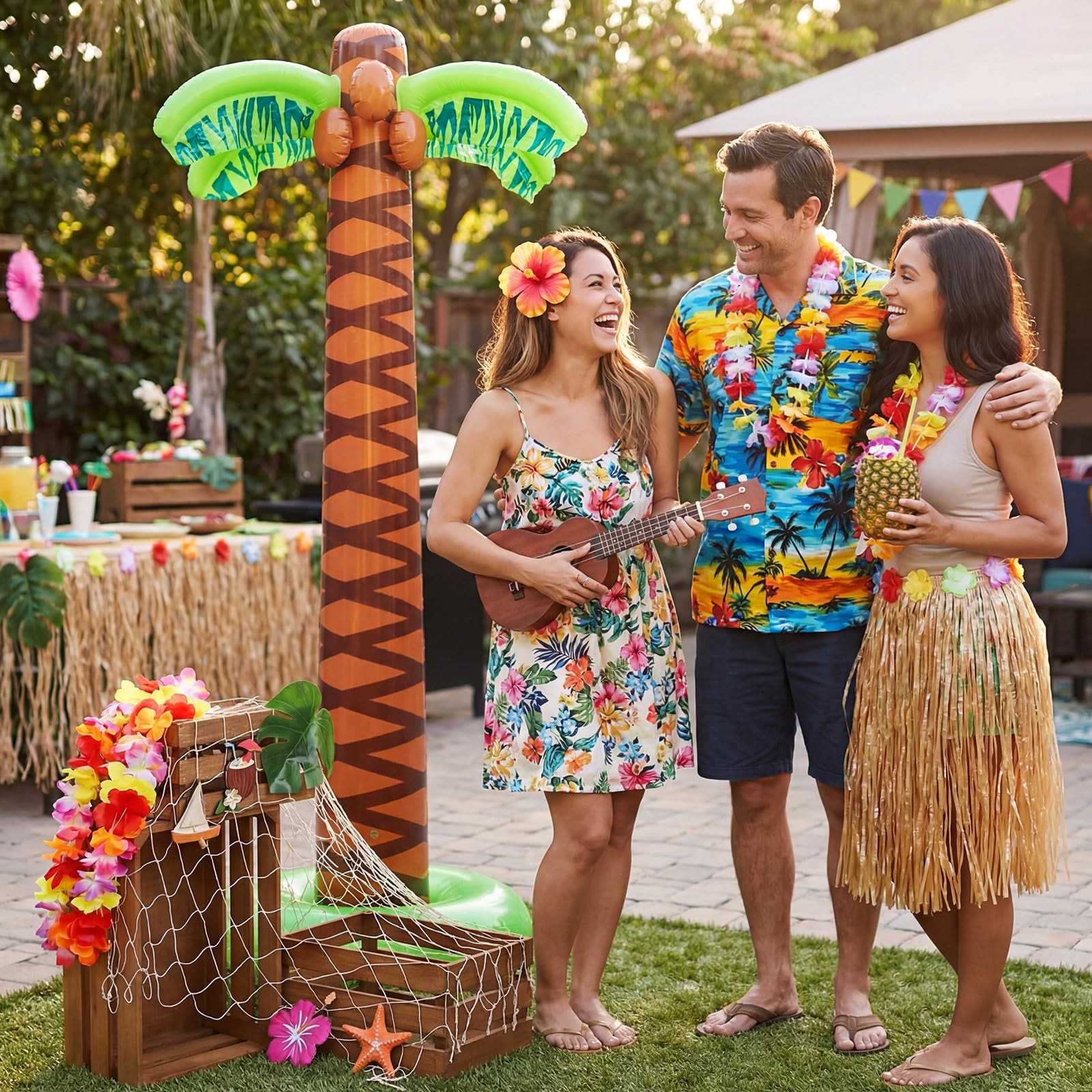 11 Pcs Hawaiian Party Decoration Set 70 Inch Giant Inflatable Palm Tree Woode…